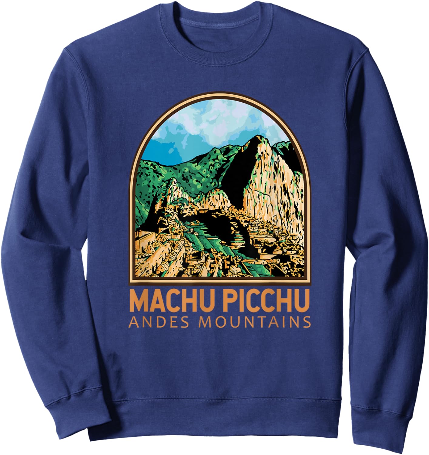 Machu Picchu Peru Landmark Emblem Vintage Sweatshirt - Sweatshirt | Navy