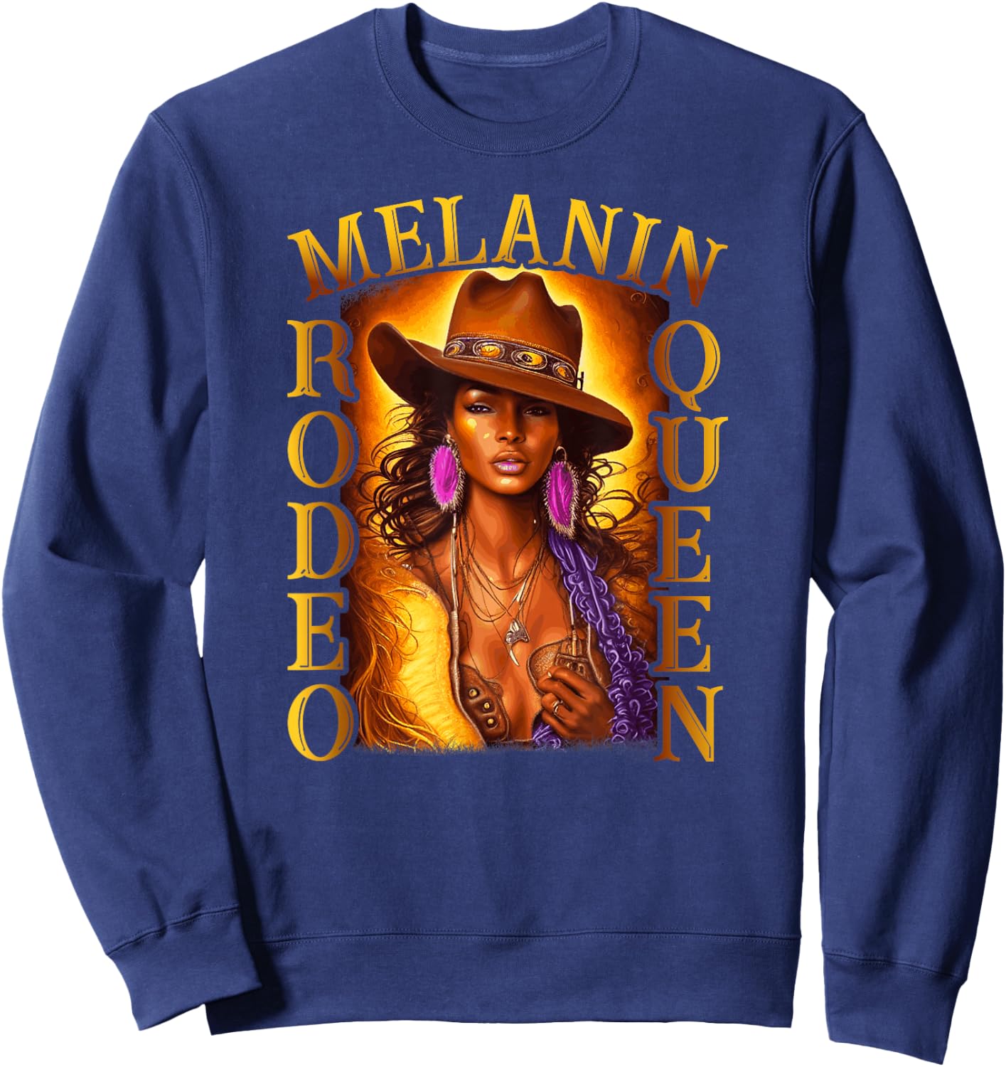 Melanin Rodeo Queen Country African American Cowgirl Sweatshirt - Sweatshirt | Navy