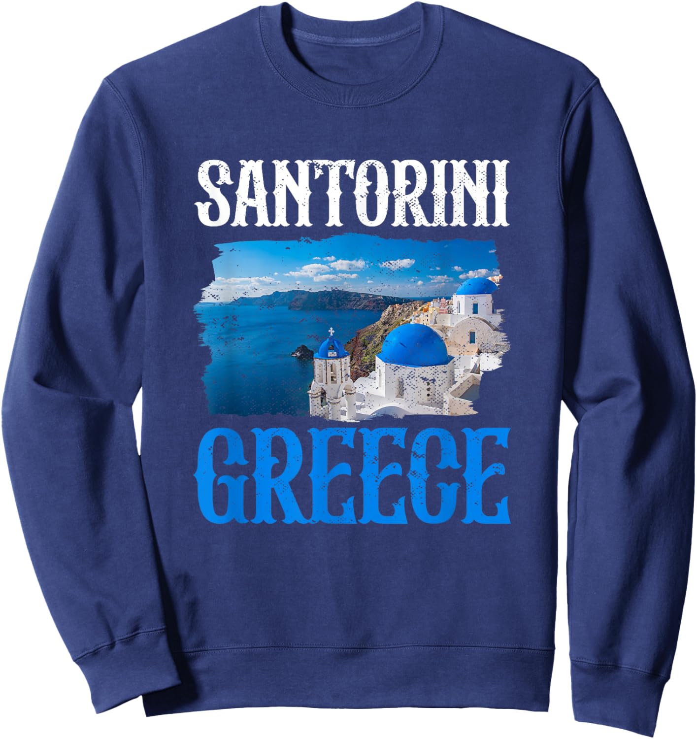 Santorini Greece Painting Souvenir Greek Island Aesthetic Sweatshirt - Sweatshirt | Navy