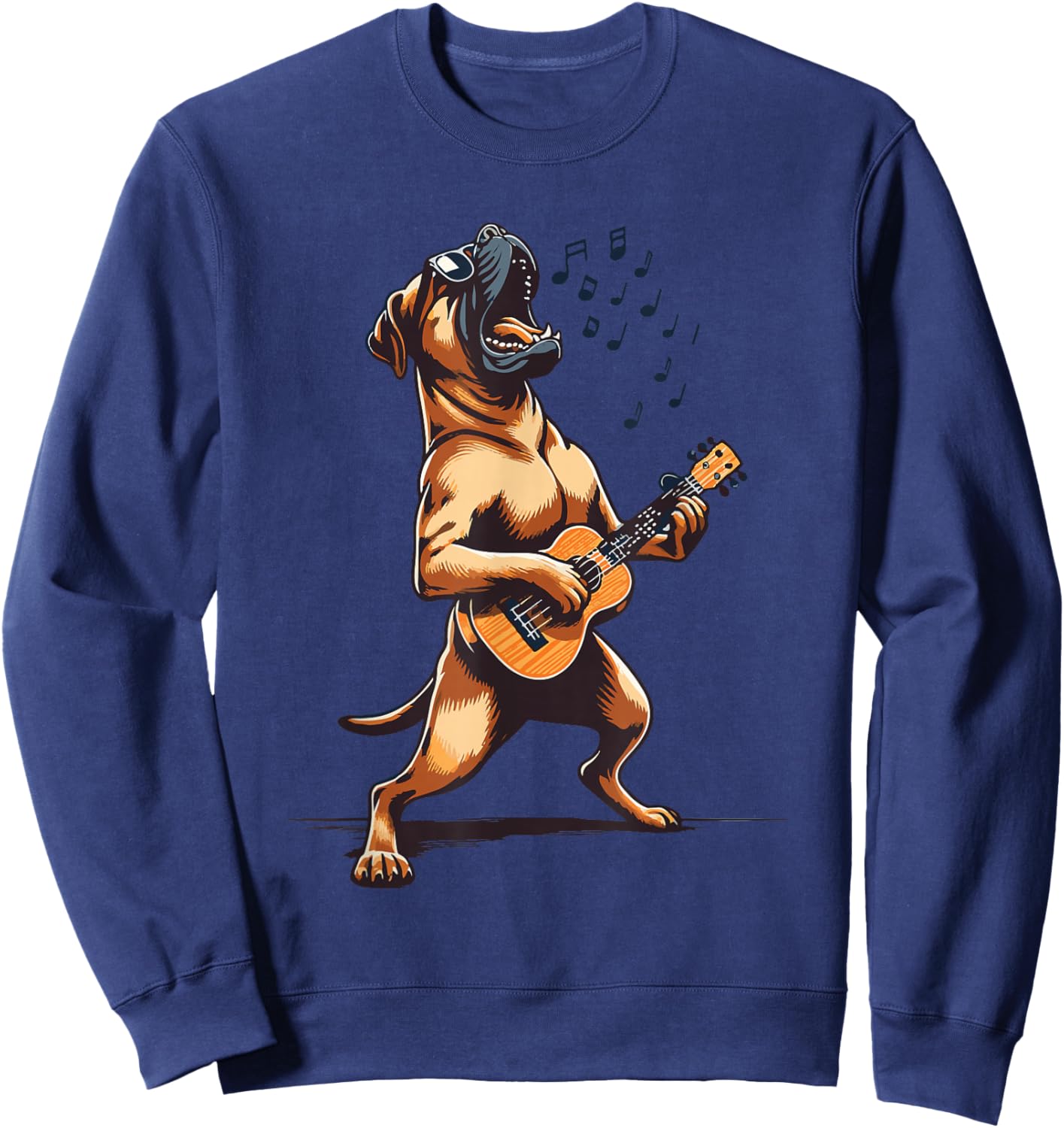Dog Playing Guitar Singing Boerboel Bull Mastiff Funny Sweatshirt - Sweatshirt | Navy