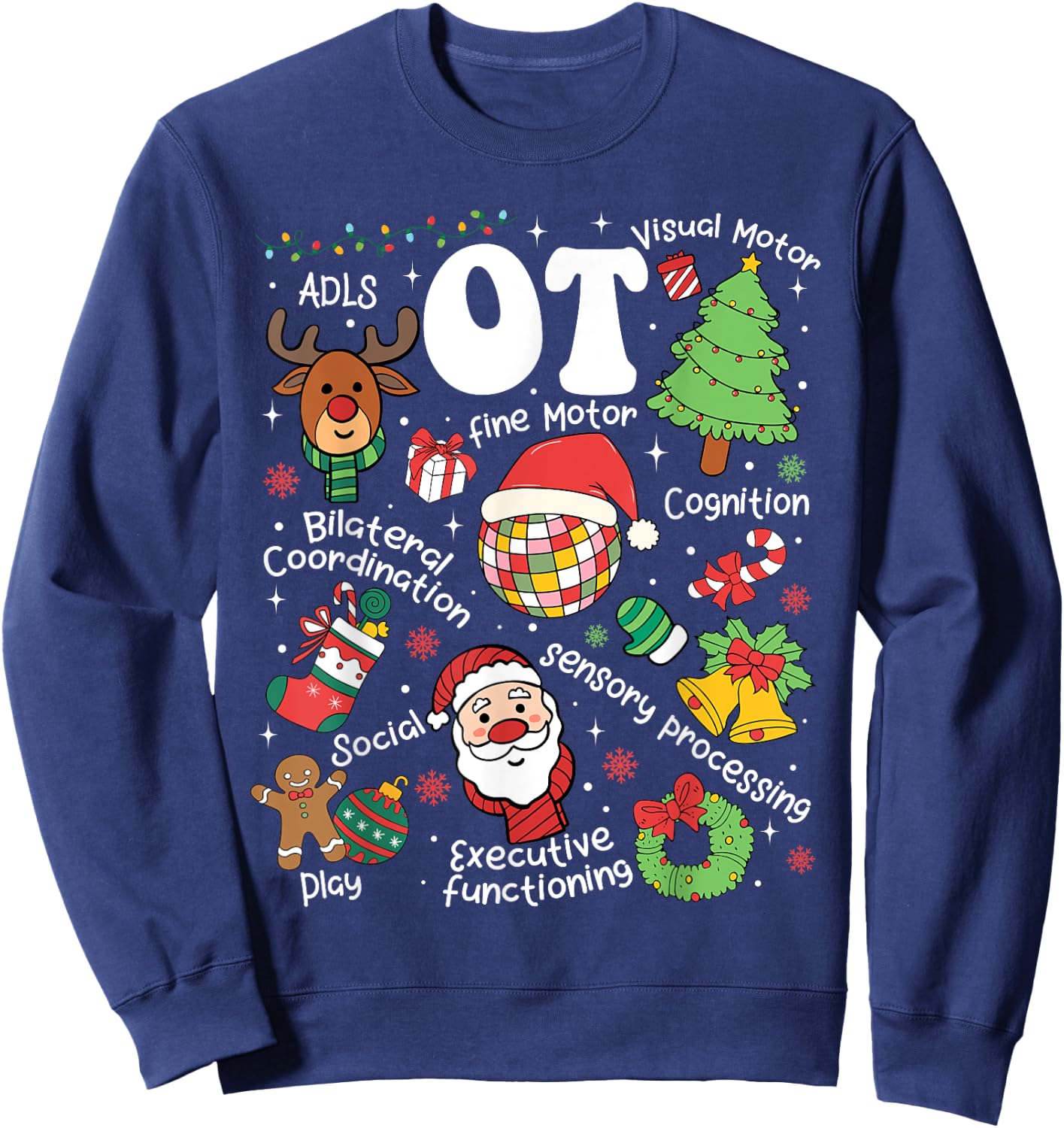 Occupational Therapy Christmas Retro Groovy OT Therapist Sweatshirt - Sweatshirt | Navy