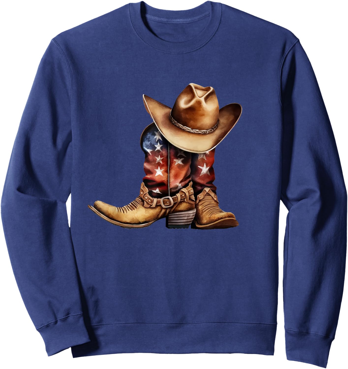 Western Cowboy Boots Patriotic American USA Flag Sweatshirt - Sweatshirt | Navy