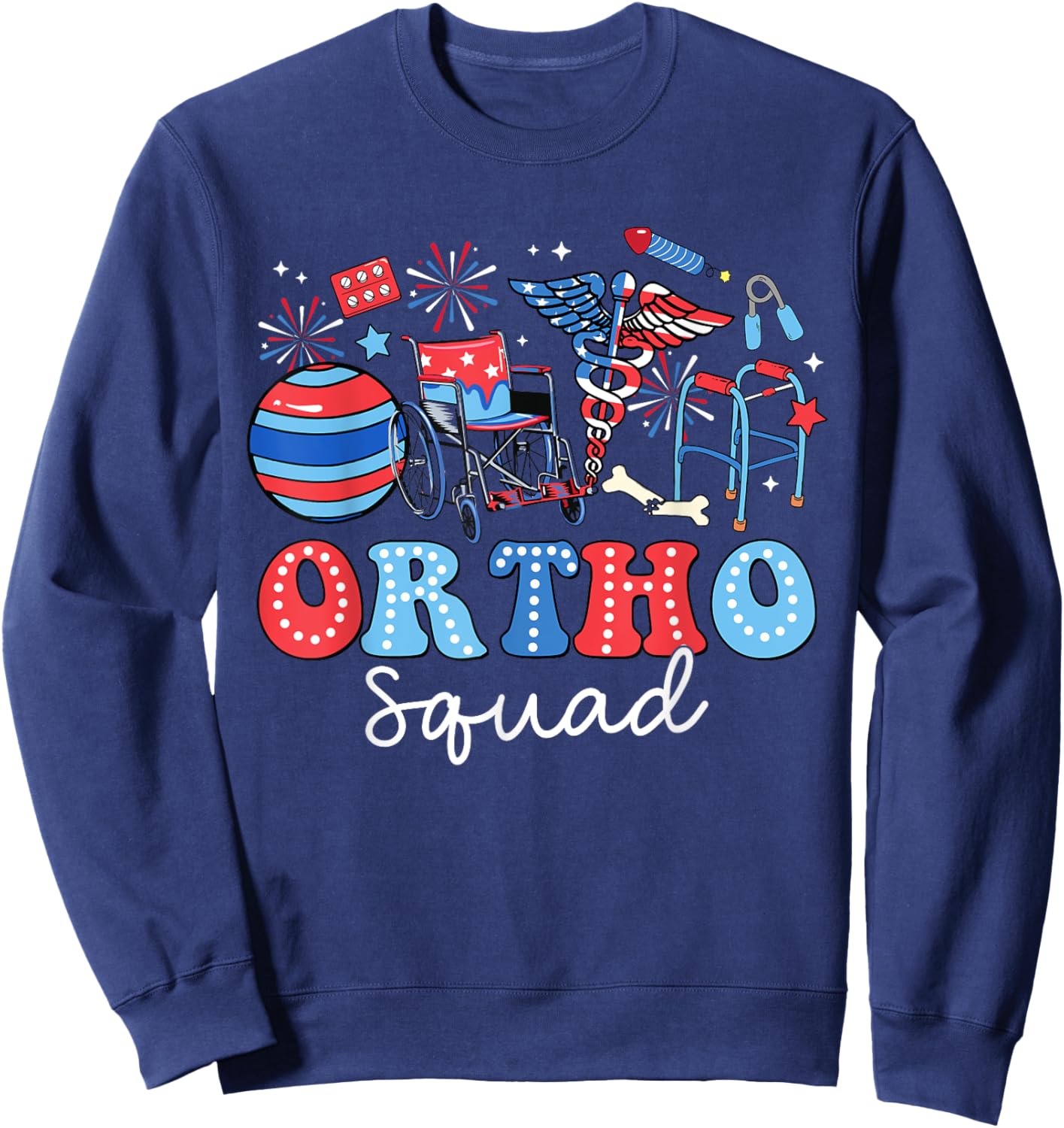 Groovy Ortho Squad USA Flag Ortho Nurse 4th Of July Women Men Sweatshirt - Sweatshirt | Navy