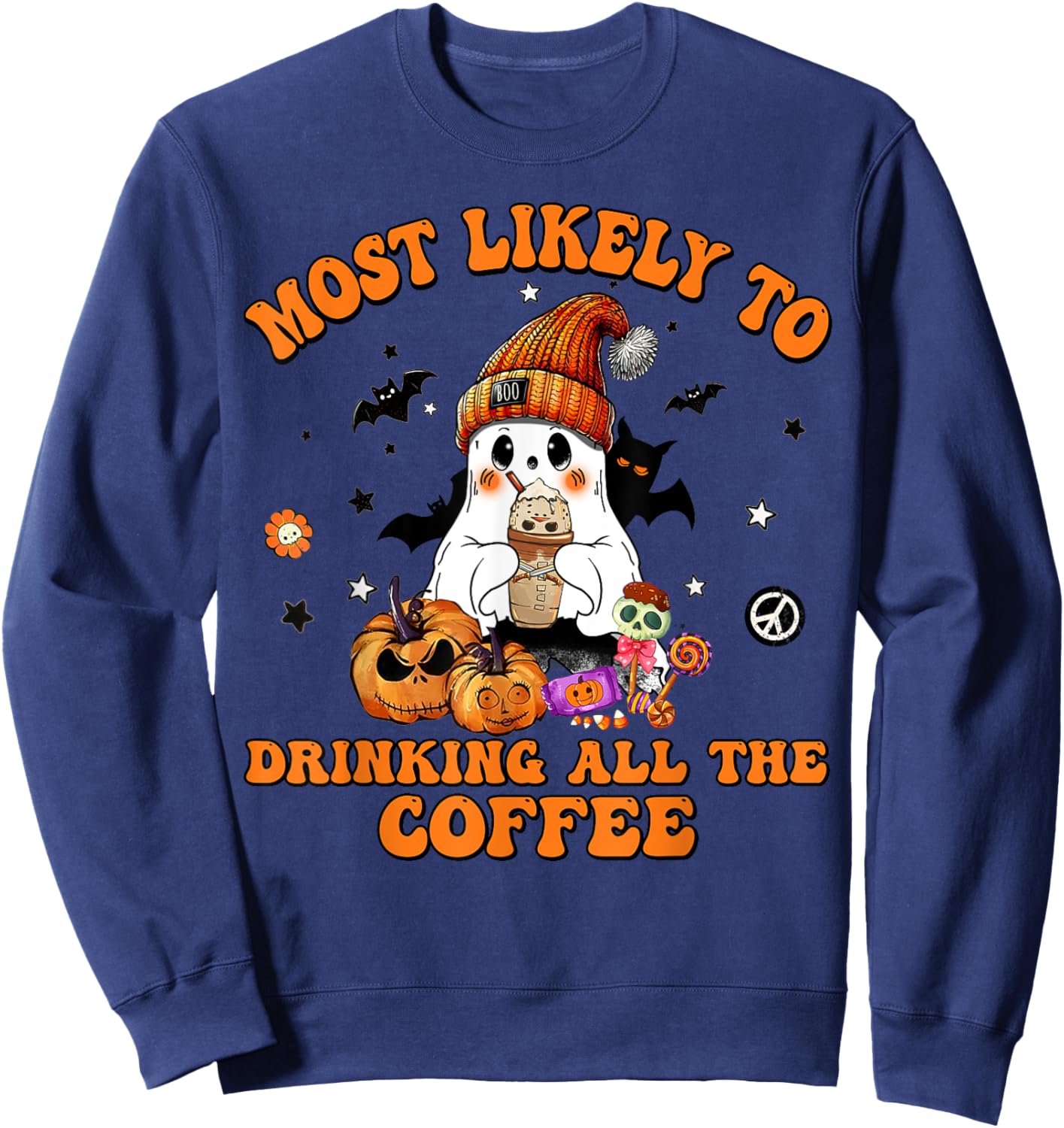 Most Likely To Halloween Drinking All The Coffee Sweatshirt - Sweatshirt | Navy
