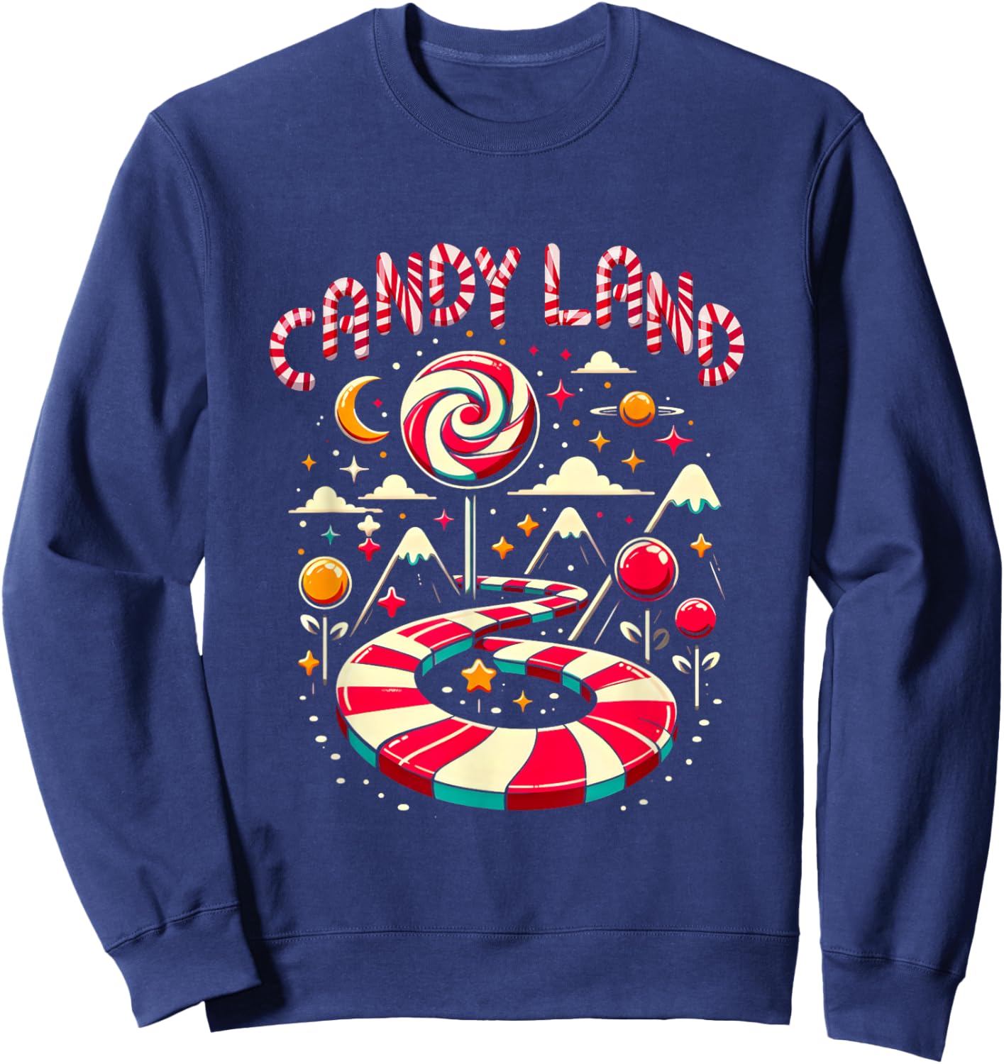 Xmas Candy Land Rainbow Trail Candy Cane Merry Christmas Sweatshirt - Sweatshirt | Navy