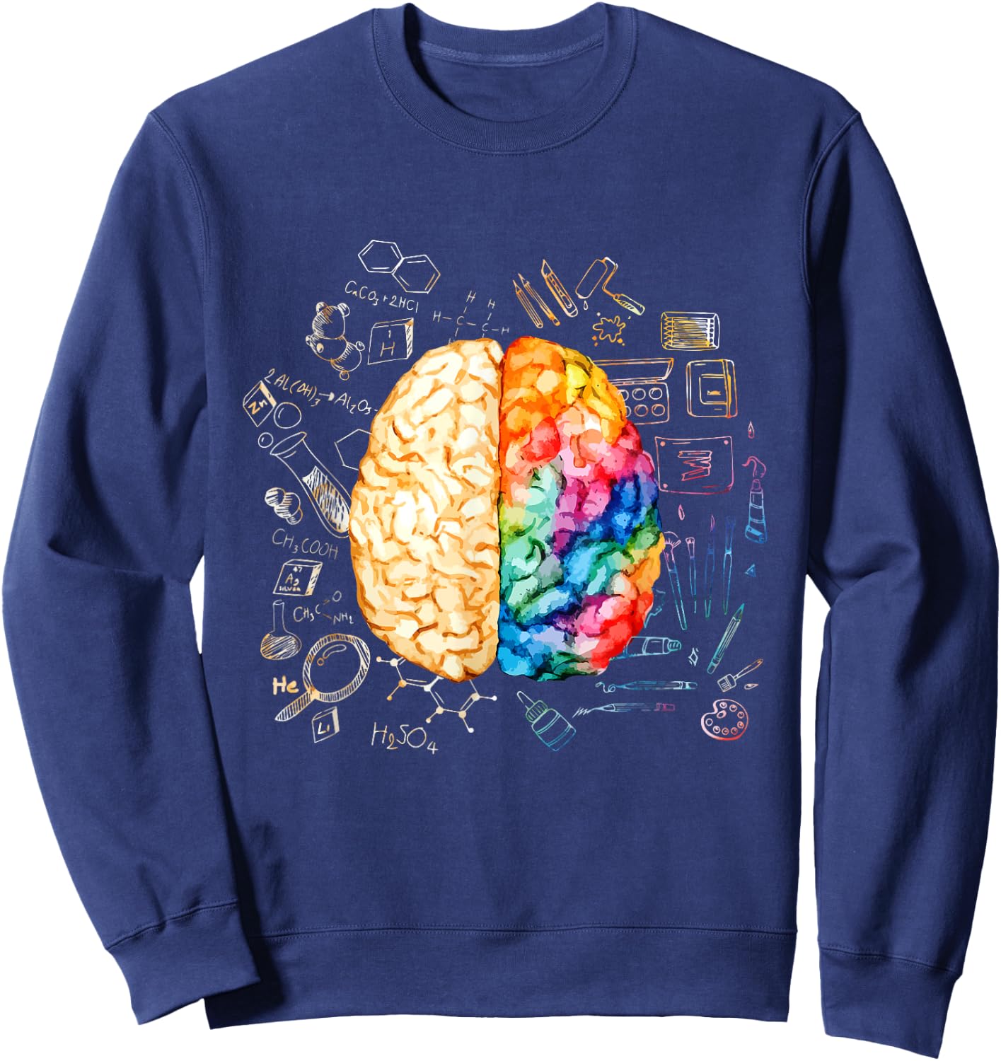 Diamond Deals LLC - Colorful Brain - Science And Art - Neuroscience Neurologist Sweatshirt - Sweatshirt | Navy