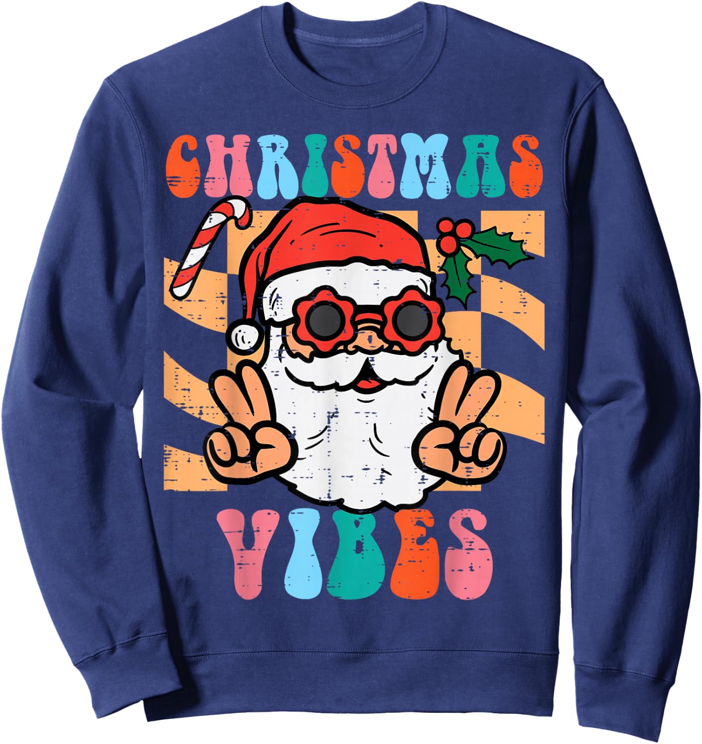 Groovy Santa Peace Christmas Vibes Retro Xmas Men Women Kids Sweatshirt - Sweatshirt | Navy