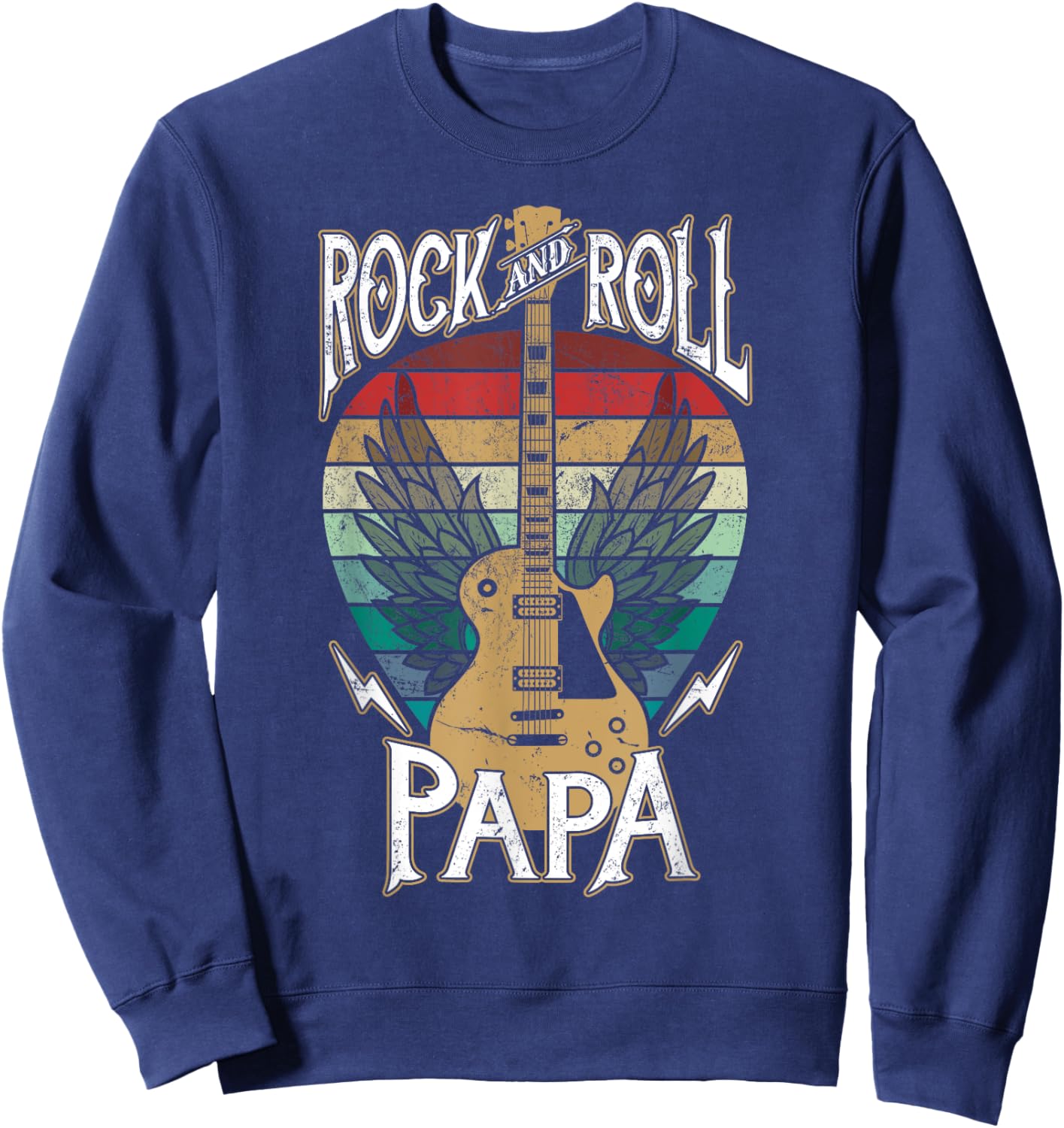 Rock n Roll Papa Vintage Guitar Player Music Lover Sweatshirt - Sweatshirt | Navy