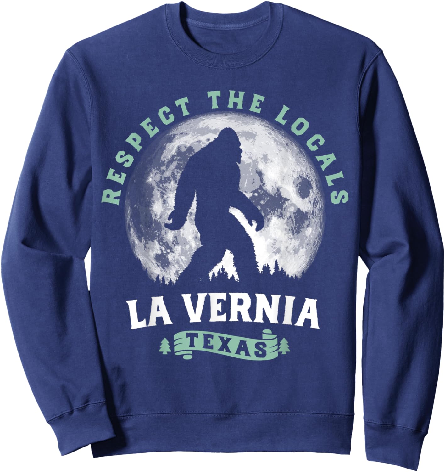 La Vernia Texas Bigfoot Night Walk Retro Moon Sweatshirt - Sweatshirt | Navy