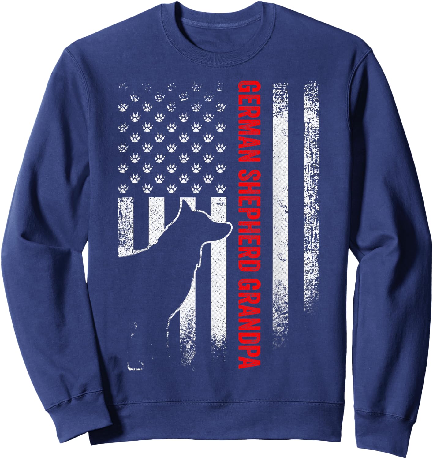 Vintage USA Flag Proud German Shepherd Grandpa Silhouette Sweatshirt - Sweatshirt | Navy