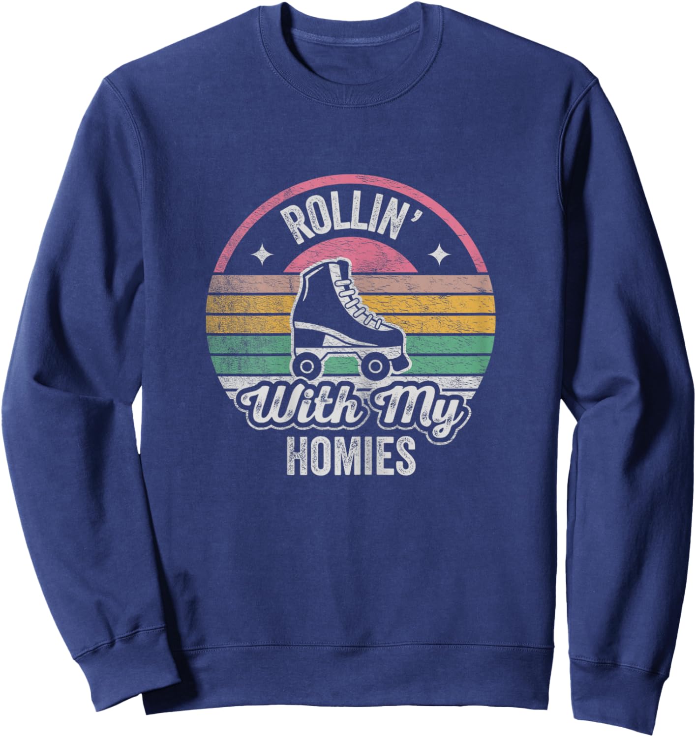 Retro Vintage Rollin with My Homies Roller Skating Sweatshirt - Sweatshirt | Navy