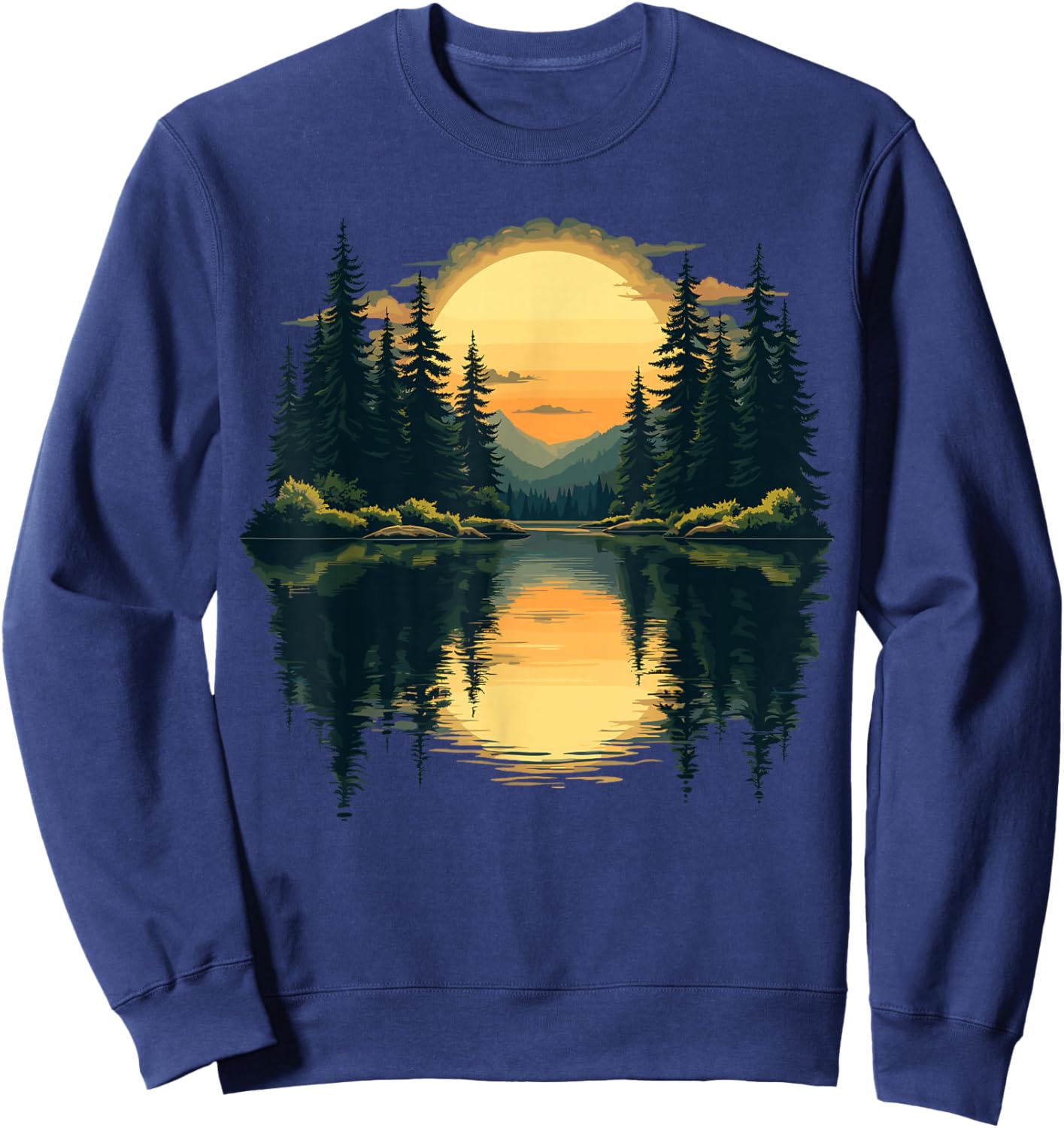 Nature Trees Reflection Forest Outdoor Wildlife Sweatshirt - Sweatshirt | Navy