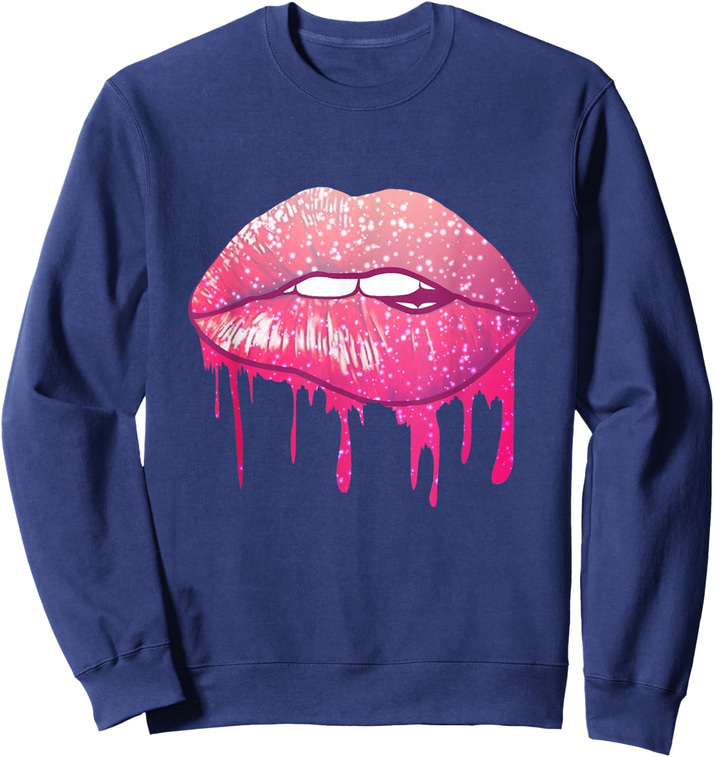 Purple Dripping Biting Lips Lipstick 80s Gifts Sweatshirt - Sweatshirt | Navy