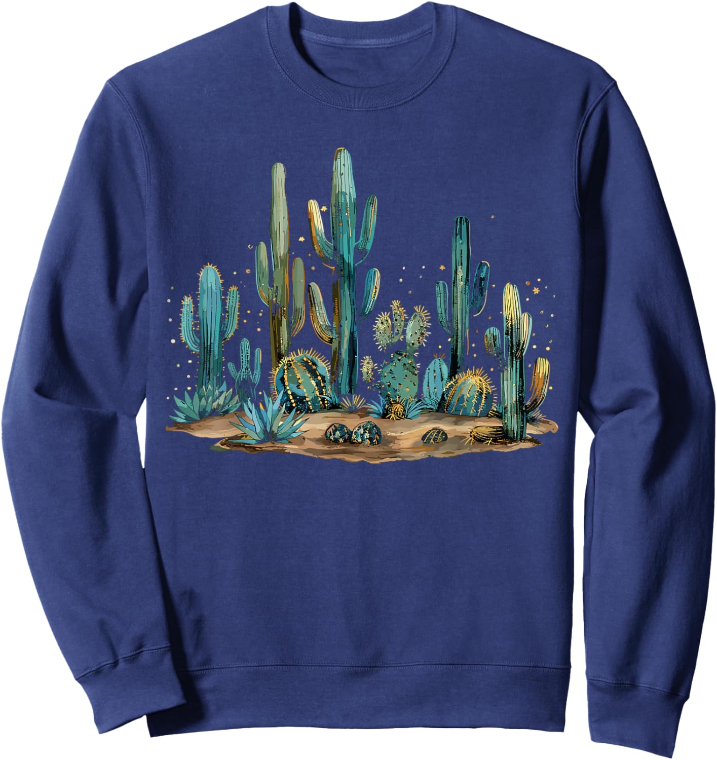 Saguaro Cactus Desert Art Moon Nature Sweatshirt - Sweatshirt | Navy