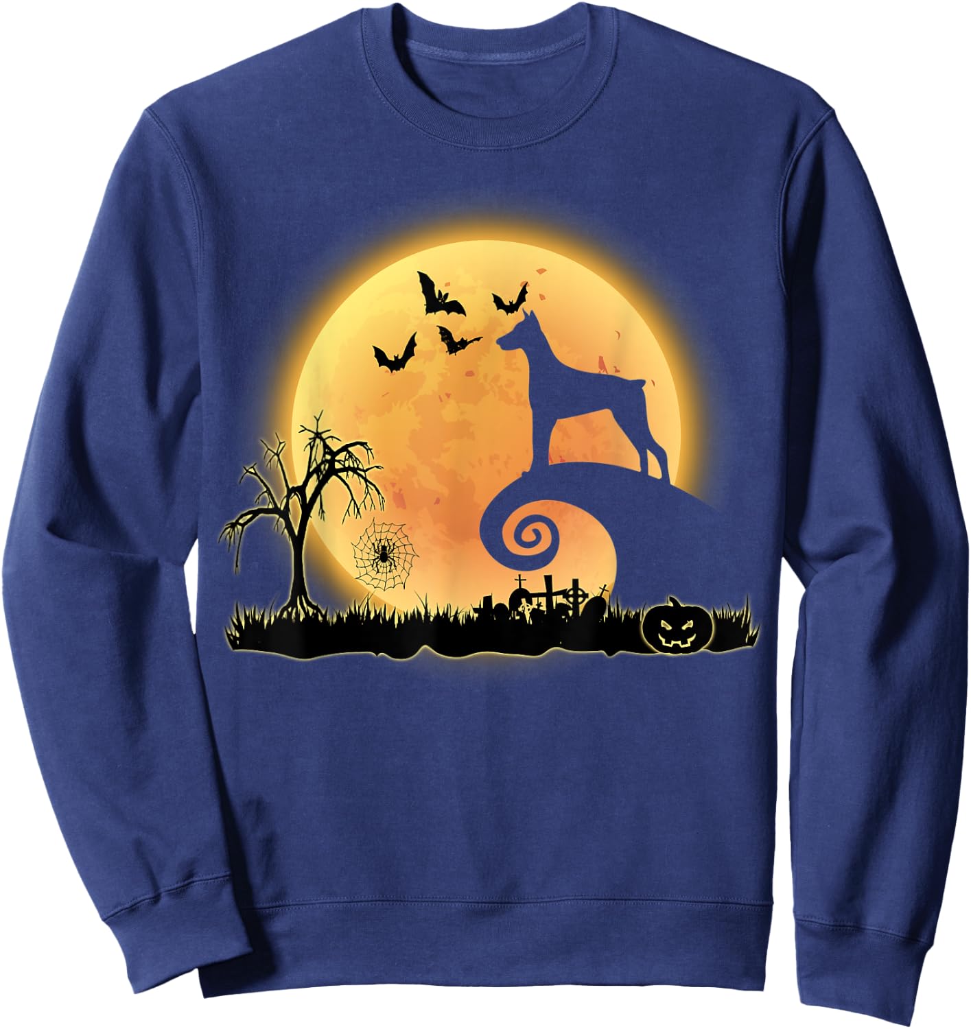 Doberman Dog And Moon Funny Scary Halloween Costume Sweatshirt - Sweatshirt | Navy