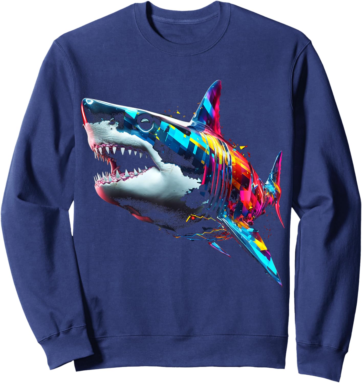 Shark Polygon Colorful Animal Art Abstract Graphic Shark Sweatshirt - Sweatshirt | Navy