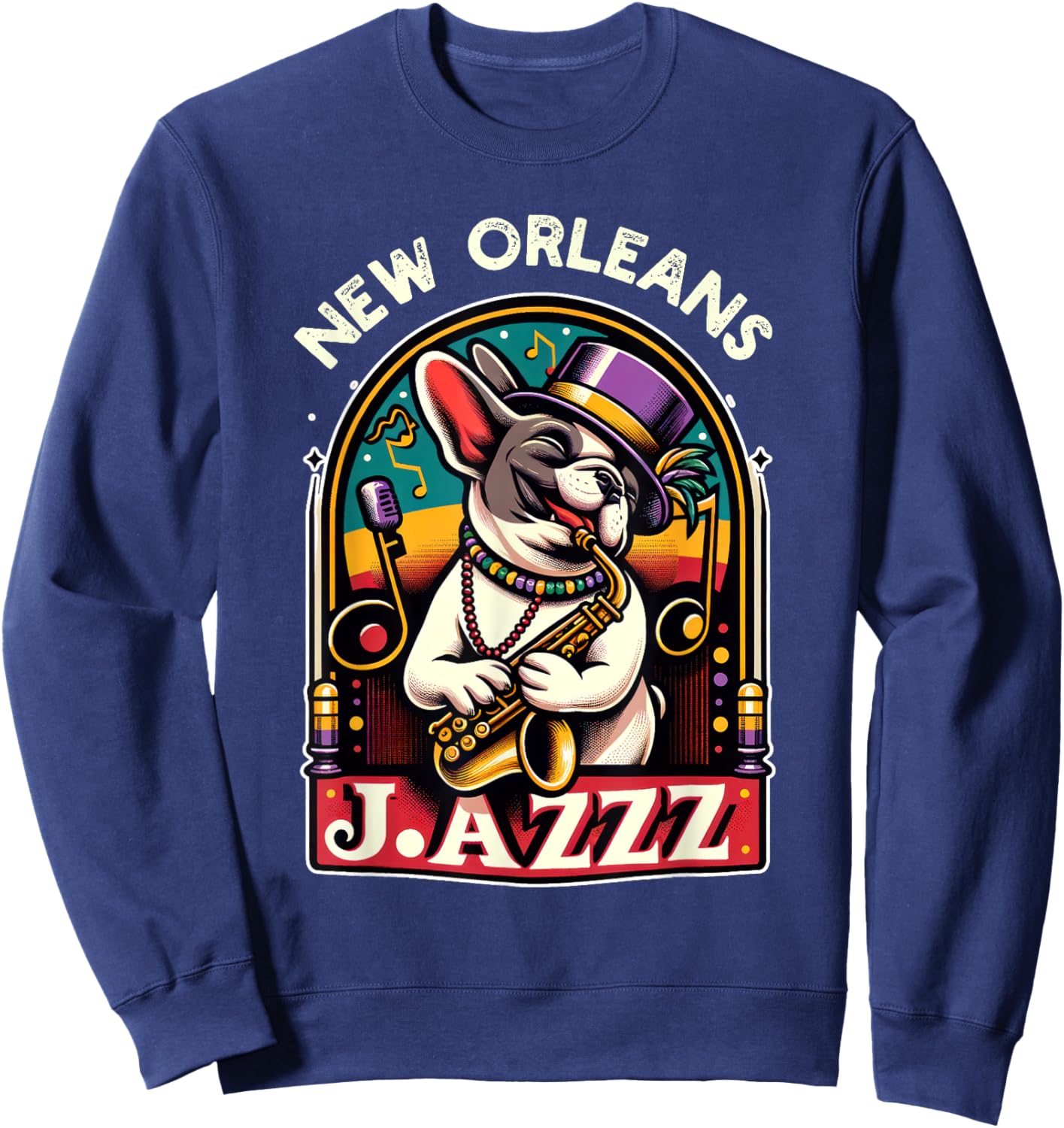 French Bulldog Owners with Mardi Gras Dog Jazz Music Lovers Women Kids Sweatshirt - Sweatshirt | Navy