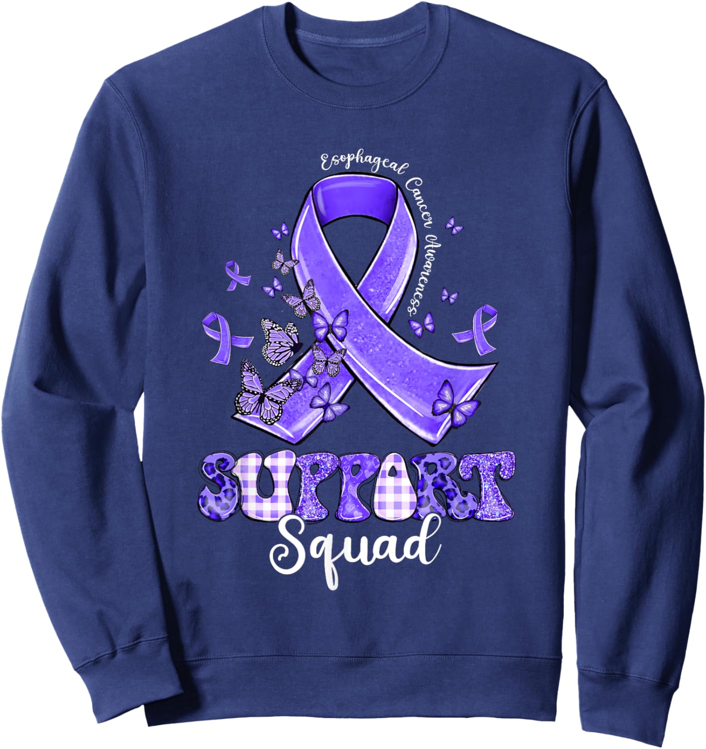 Support Squad Periwinkle Ribbon Butterfly Esophageal Cancer Sweatshirt - Sweatshirt | Navy