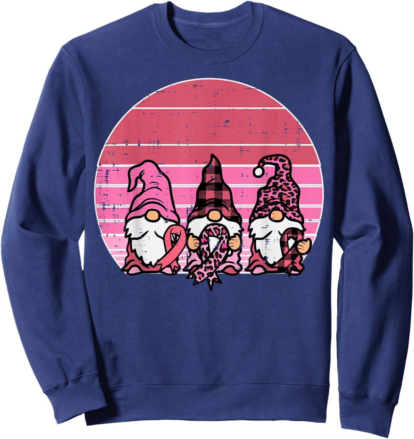 Pink Gnomes Support Retro Breast Cancer Awareness Women Sweatshirt - Sweatshirt | Navy