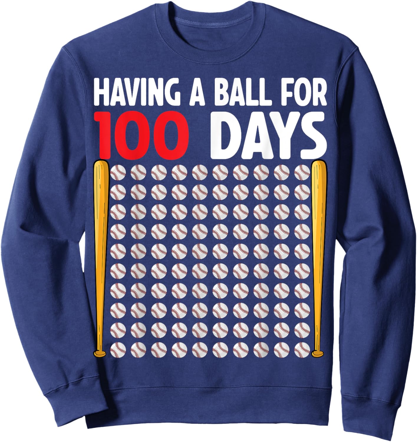 100 Days Of School Baseball Boys Kids 100th Day of School Sweatshirt - Sweatshirt | Navy
