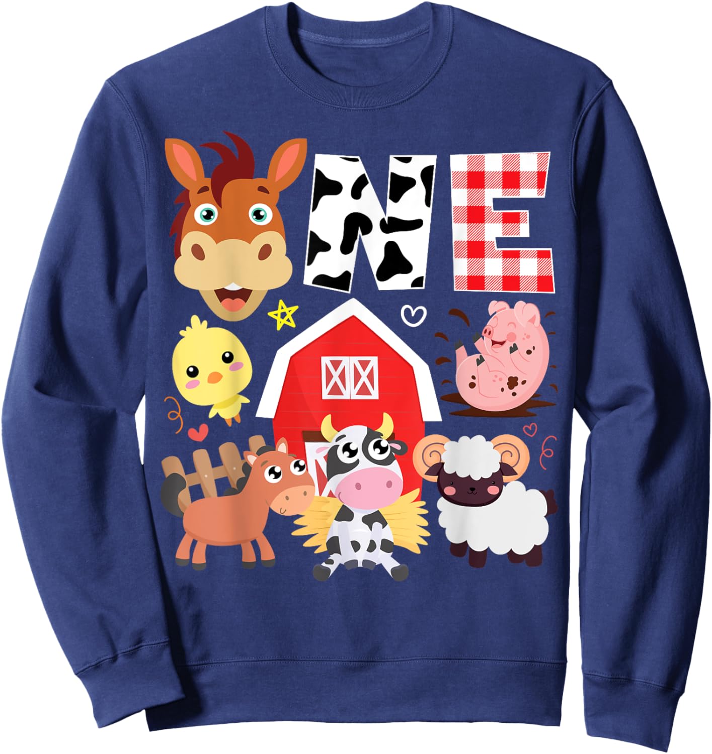 1st Birthday One Year Old Farm Theme Animals Birthday Party Sweatshirt - Sweatshirt | Navy