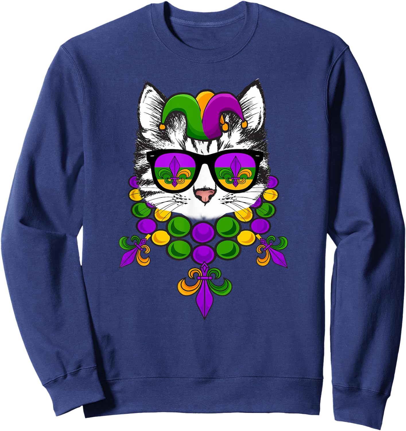 Mardi Gras Cat Meow Kitten New Orleans Men & Women Gift Sweatshirt - Sweatshirt | Navy