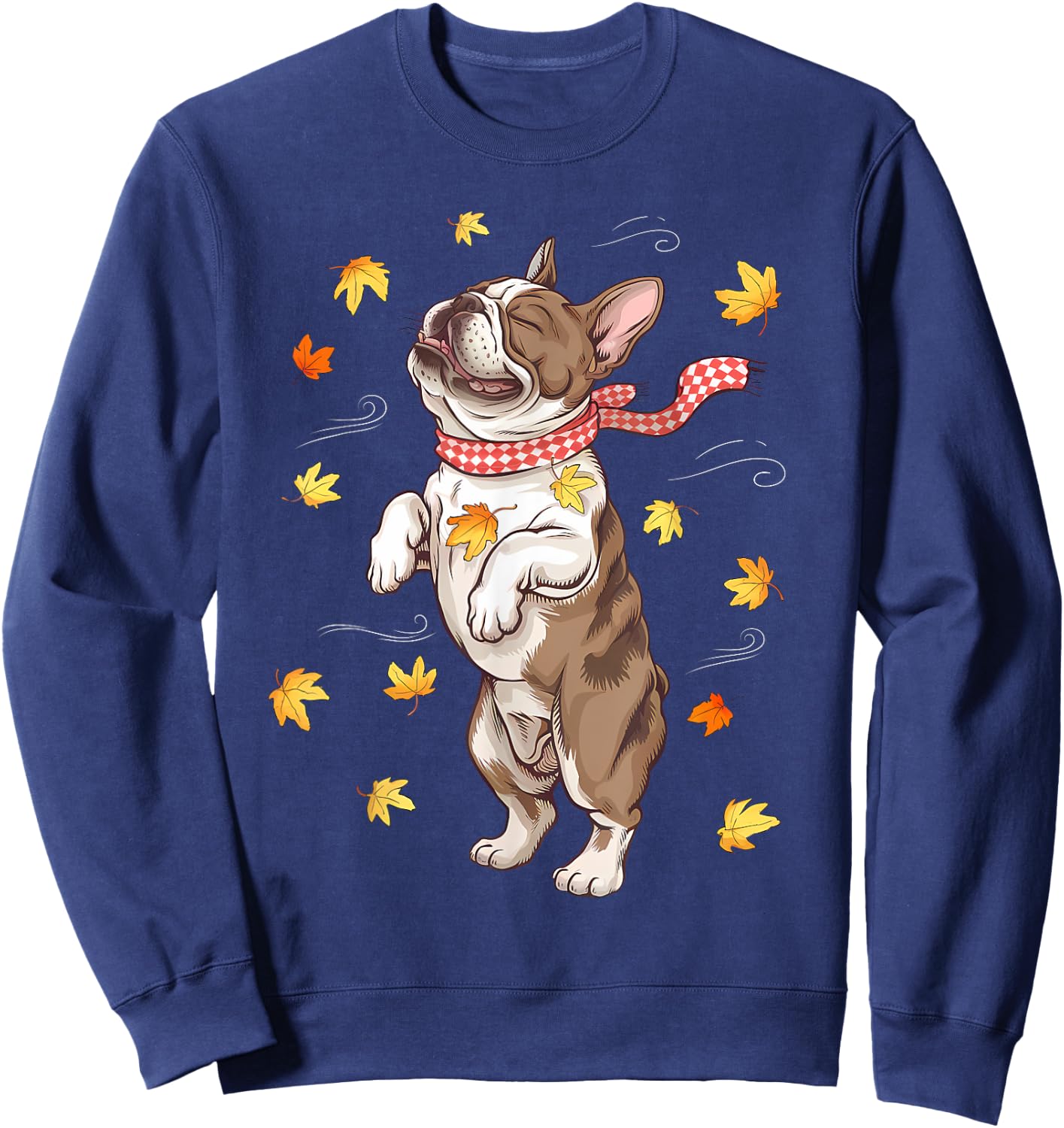 Cute Dog Autumn Fall Breeze Leaves French Bulldog Sweatshirt - Sweatshirt | Navy