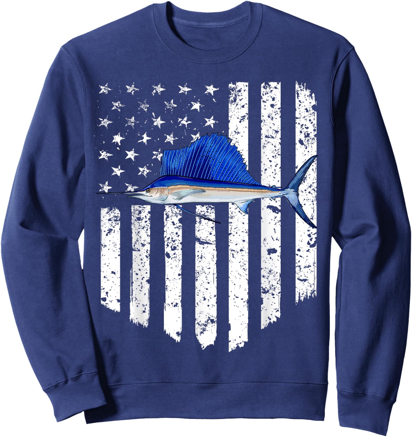 Black White American Flag Sailfish 4th Of July Fish Women Men Sweatshirt - Sweatshirt | Navy