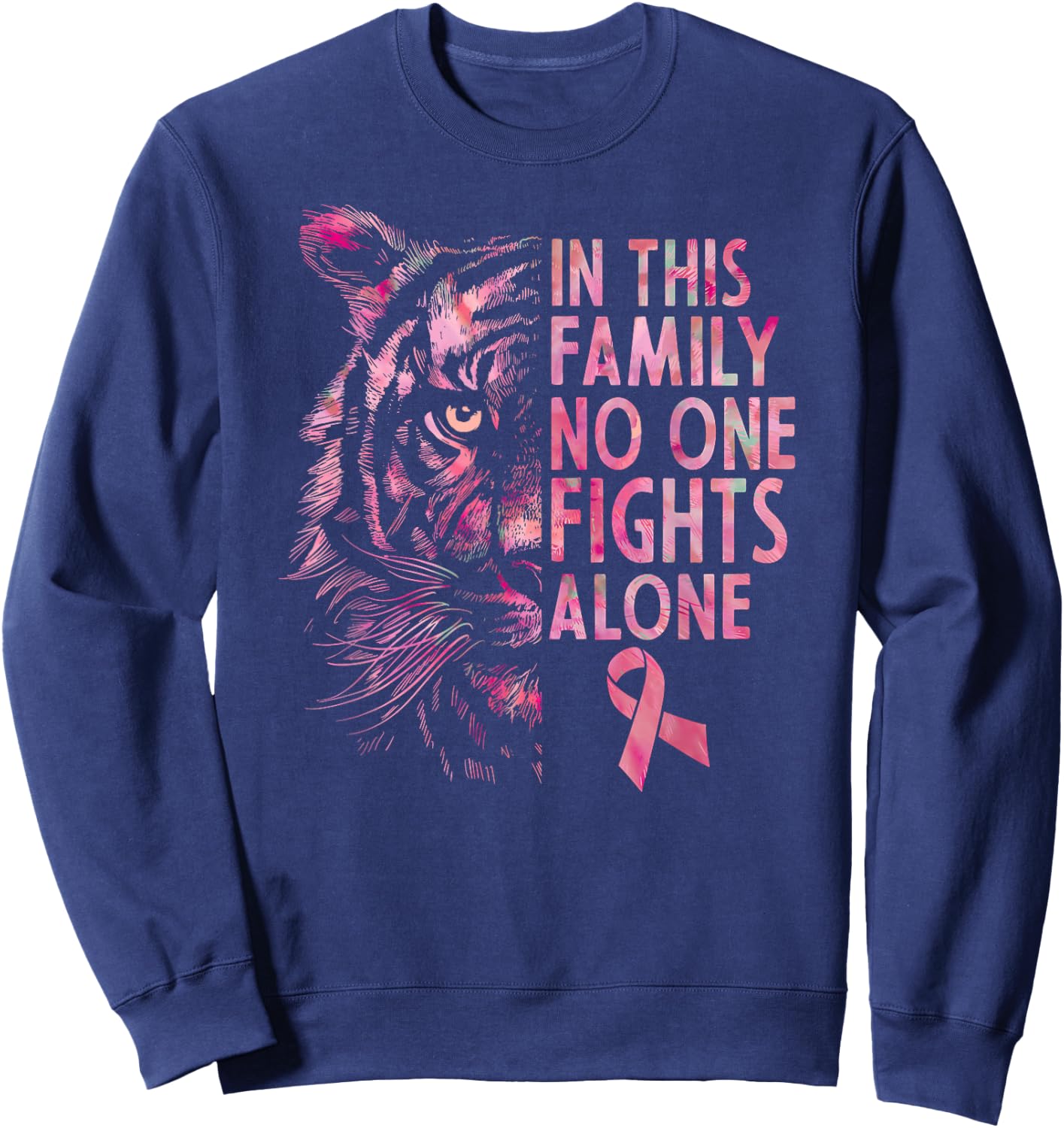 Breast Cancer Awareness 2024 Tiger Family Matching Ribbon Sweatshirt - Sweatshirt | Navy