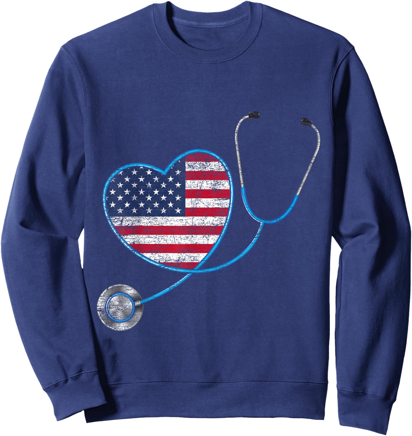 Vintage Heart USA Flag Gifts Stethoscope Nurse Women Kids Men Sweatshirt - Sweatshirt | Navy