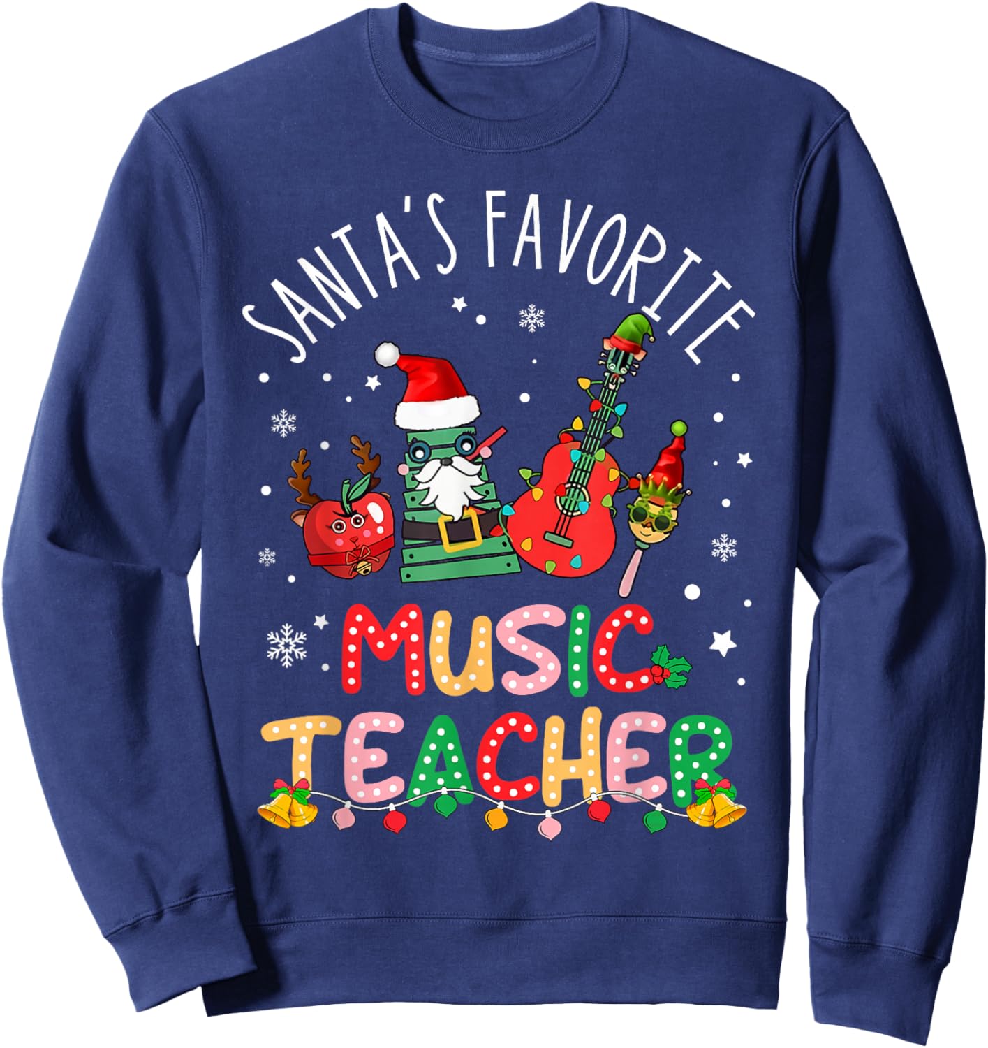 Santa's Favorite Music Teacher Christmas Santa Hat Matching Sweatshirt - Sweatshirt | Navy
