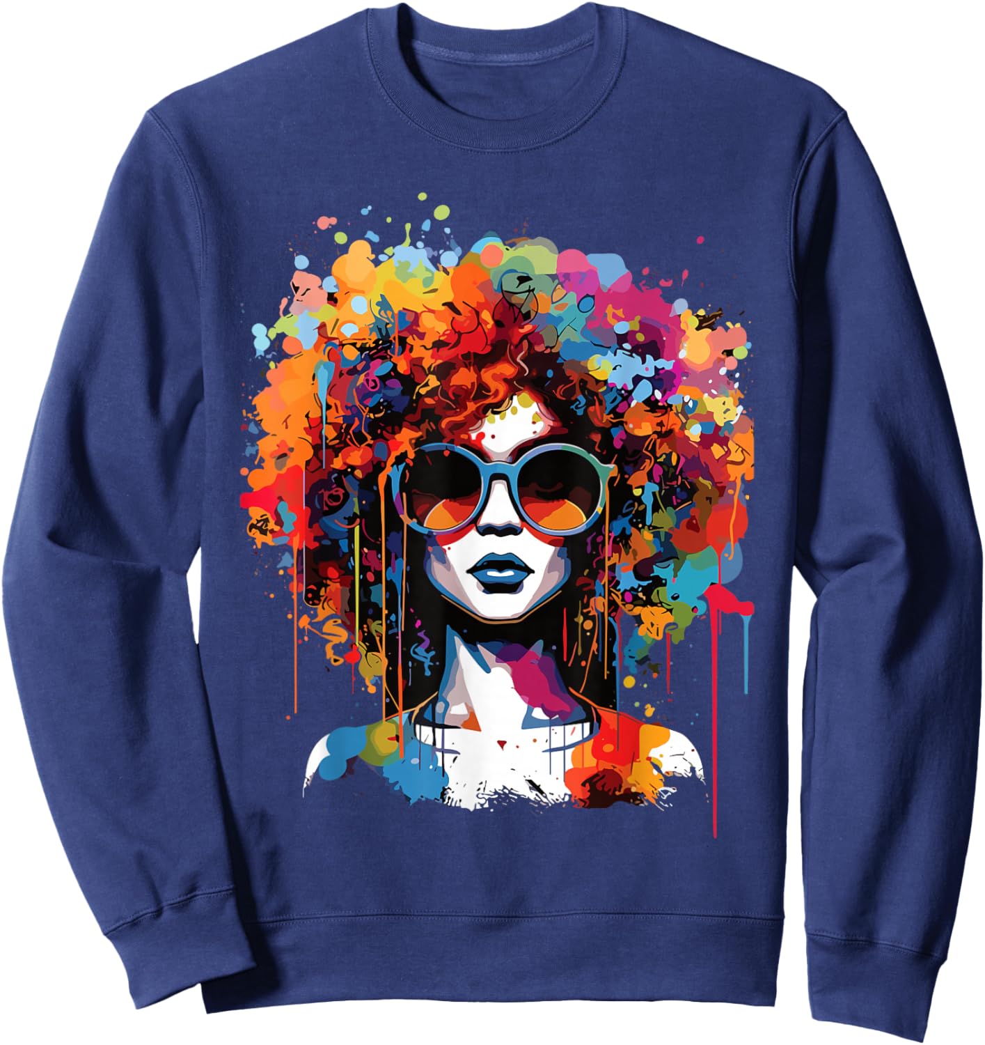 Black Queen Dripping Afro Melanin Juneteenth Sweatshirt - Sweatshirt | Navy