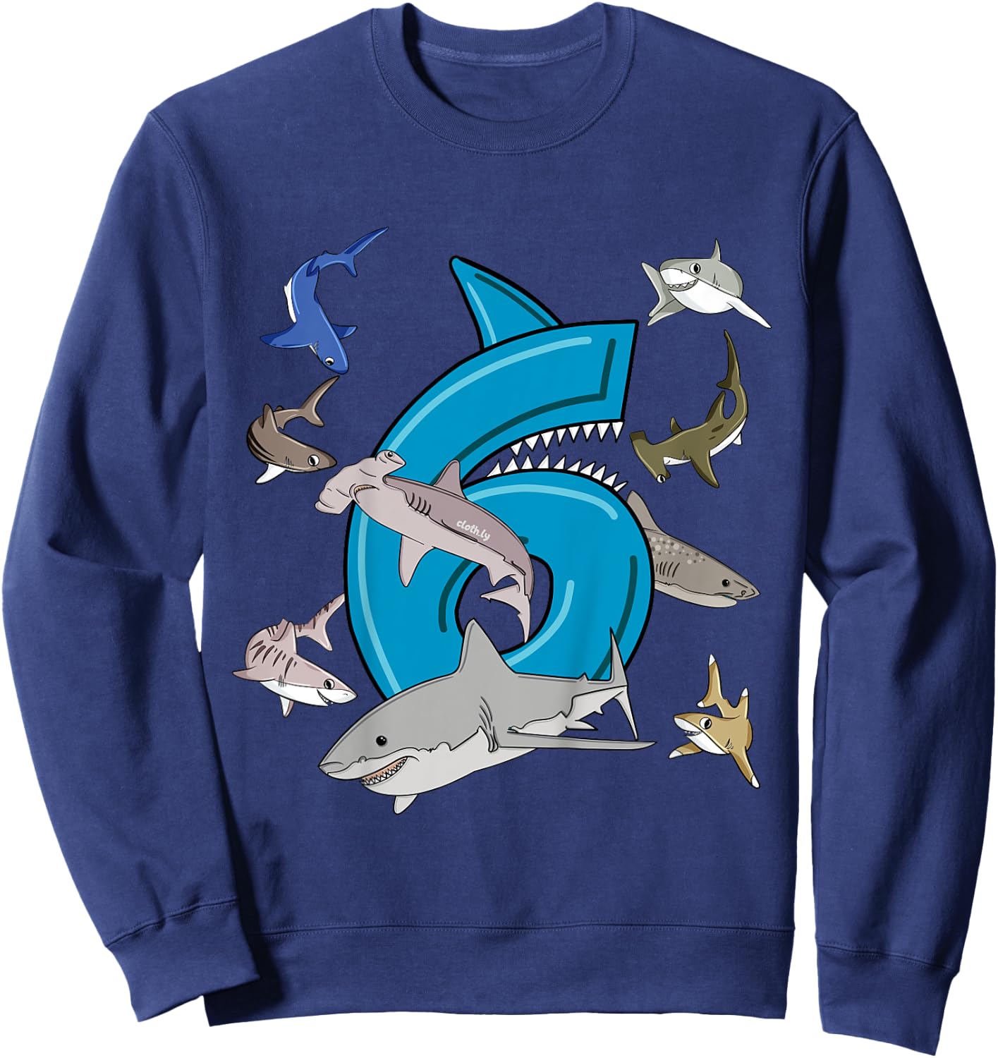 Kids 6th Birthday boys shark white shark Sweatshirt - Sweatshirt | Navy