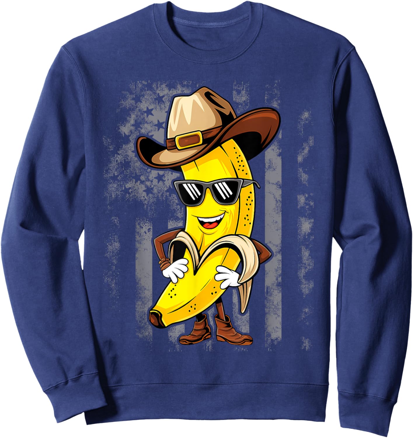 Banana Cowboy Cowgirl Country Western Novelty Funny Banana Sweatshirt - Sweatshirt | Navy