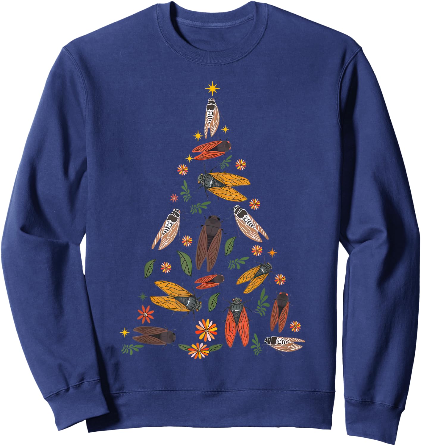 Cicada Christmas Tree Entomologist Bug Insect Nature Lover Sweatshirt - Sweatshirt | Navy