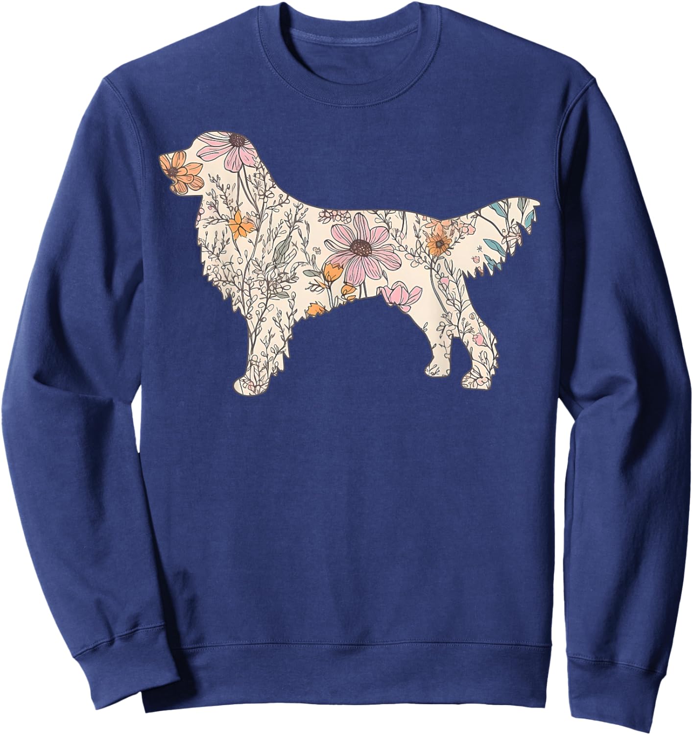Floral Golden Retriever Wildflowers Dog Lover Golden Mom Sweatshirt - Sweatshirt | Navy
