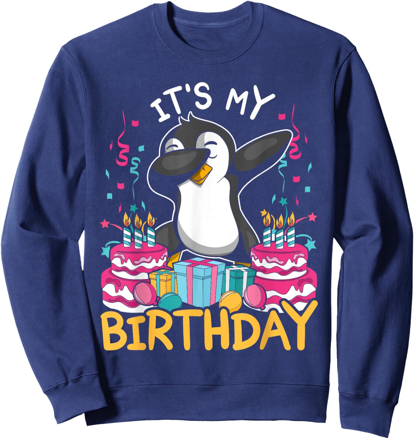 Its My Birthday Animal Kids Cake Gift Funny Dabbing Penguin Sweatshirt - Sweatshirt | Navy