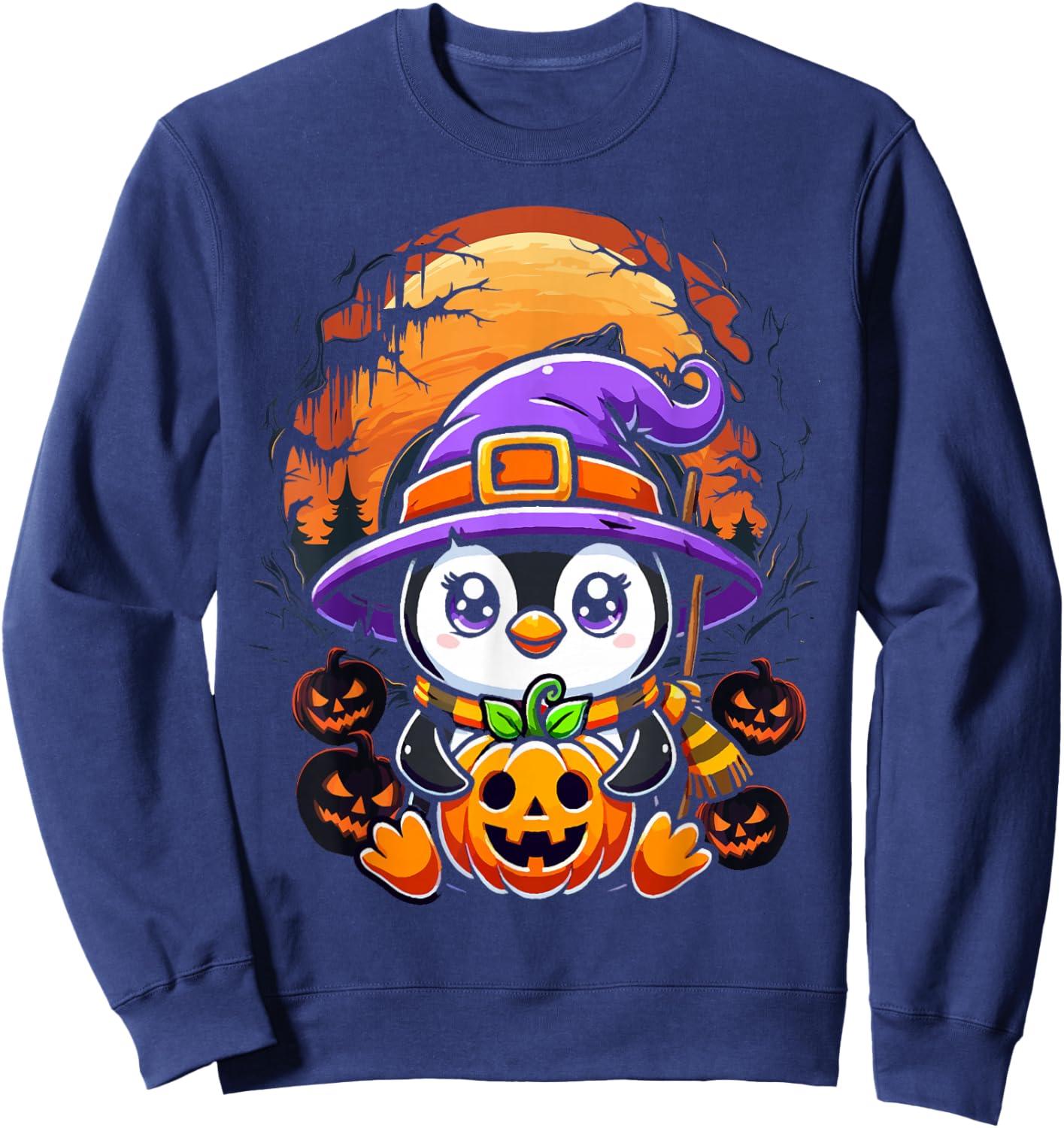 Halloween Penguin Witch Pumpkin Cute Costume Boys Girls Kids Sweatshirt - Sweatshirt | Navy