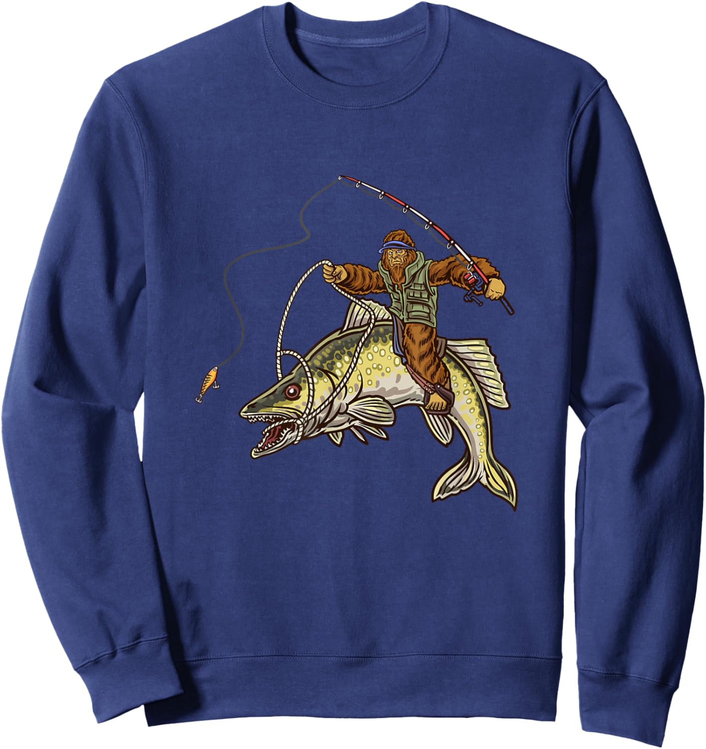 Walleye Fishing Sauger Hunting Bigfoot Fishermen Sweatshirt - Sweatshirt | Navy
