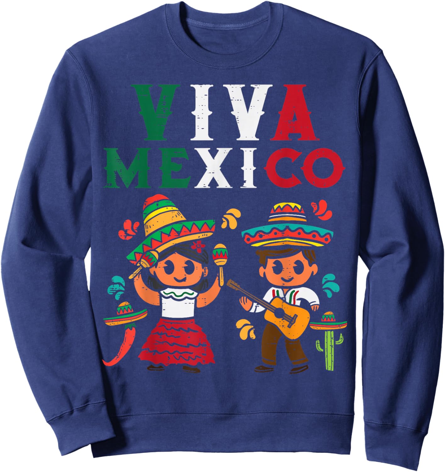 Viva Mexico Boy Girl Maracas Guitar Mexican Independence Kid Sweatshirt - Sweatshirt | Navy