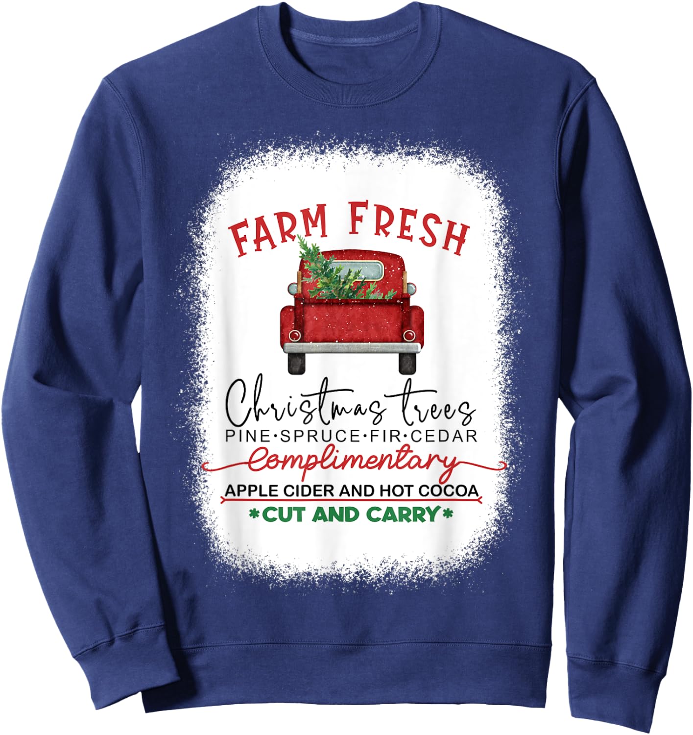 Farm Fresh Red Truck Christmas Tree Bleached Sweatshirt - Sweatshirt | Navy
