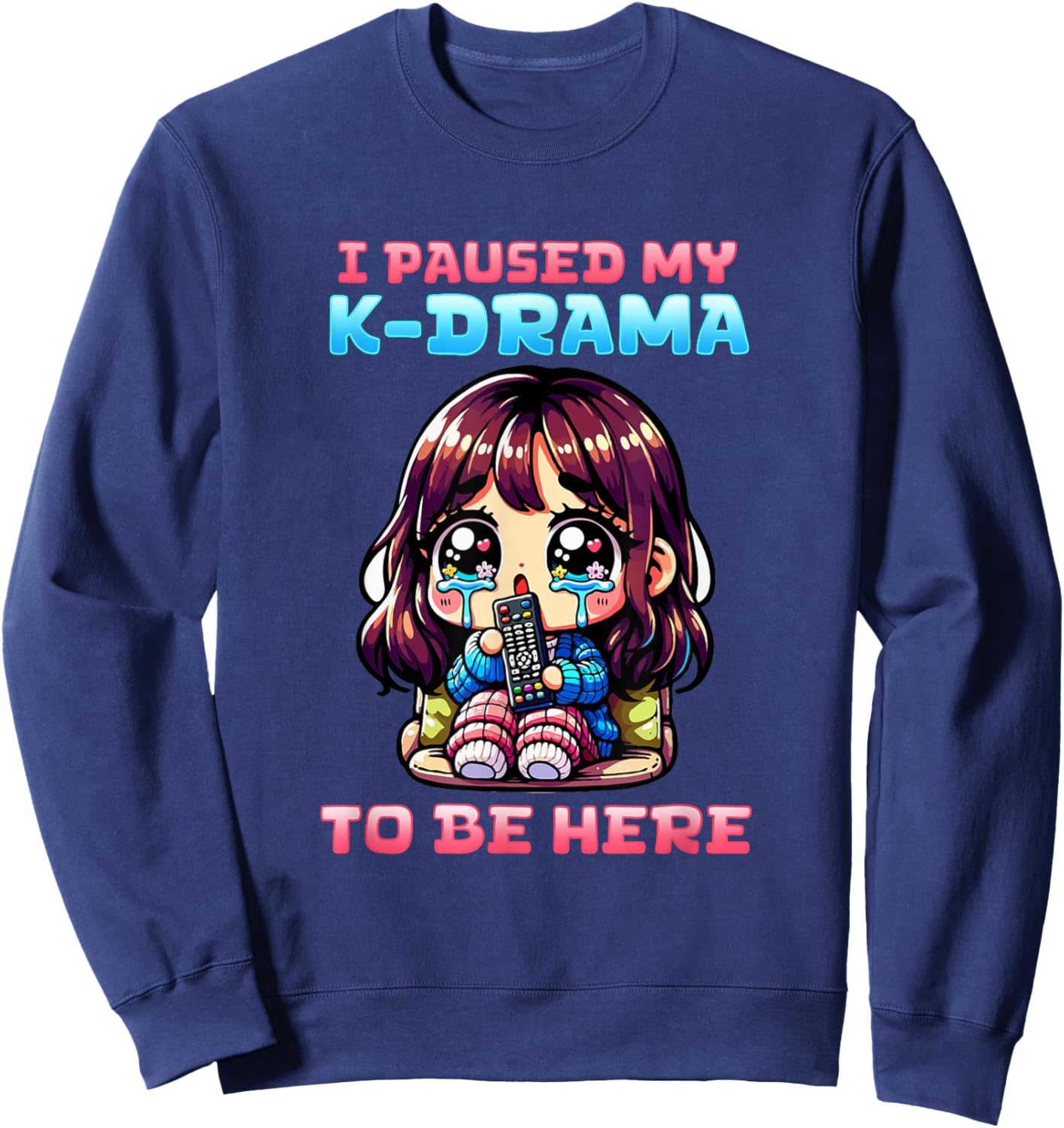 I Paused My K-Drama To Be Here I Finger Heart I Korean Music Sweatshirt - Sweatshirt | Navy