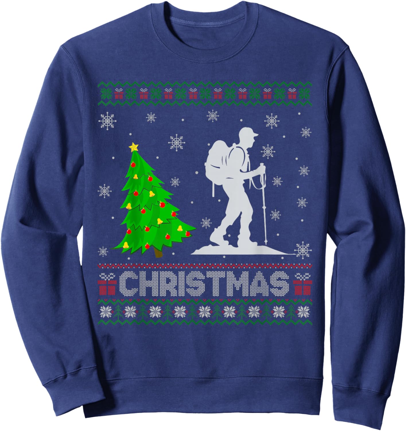 Hiking Xmas Tree Lighting Ugly Christmas Sweater Sweatshirt - Sweatshirt | Navy