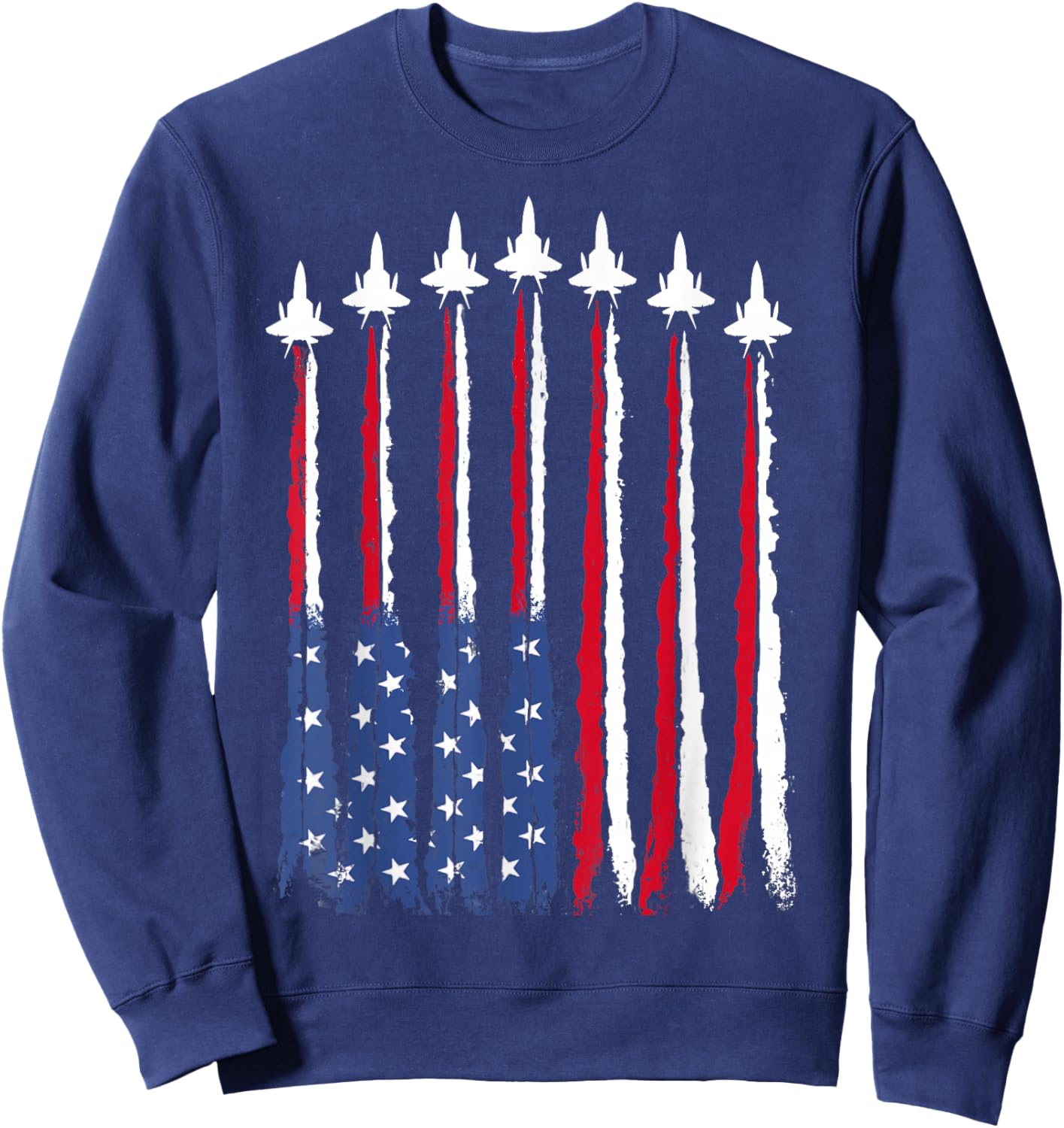 Patriotic Red White Blue USA Flag Fighter Jets 4th of July Sweatshirt - Sweatshirt | Navy