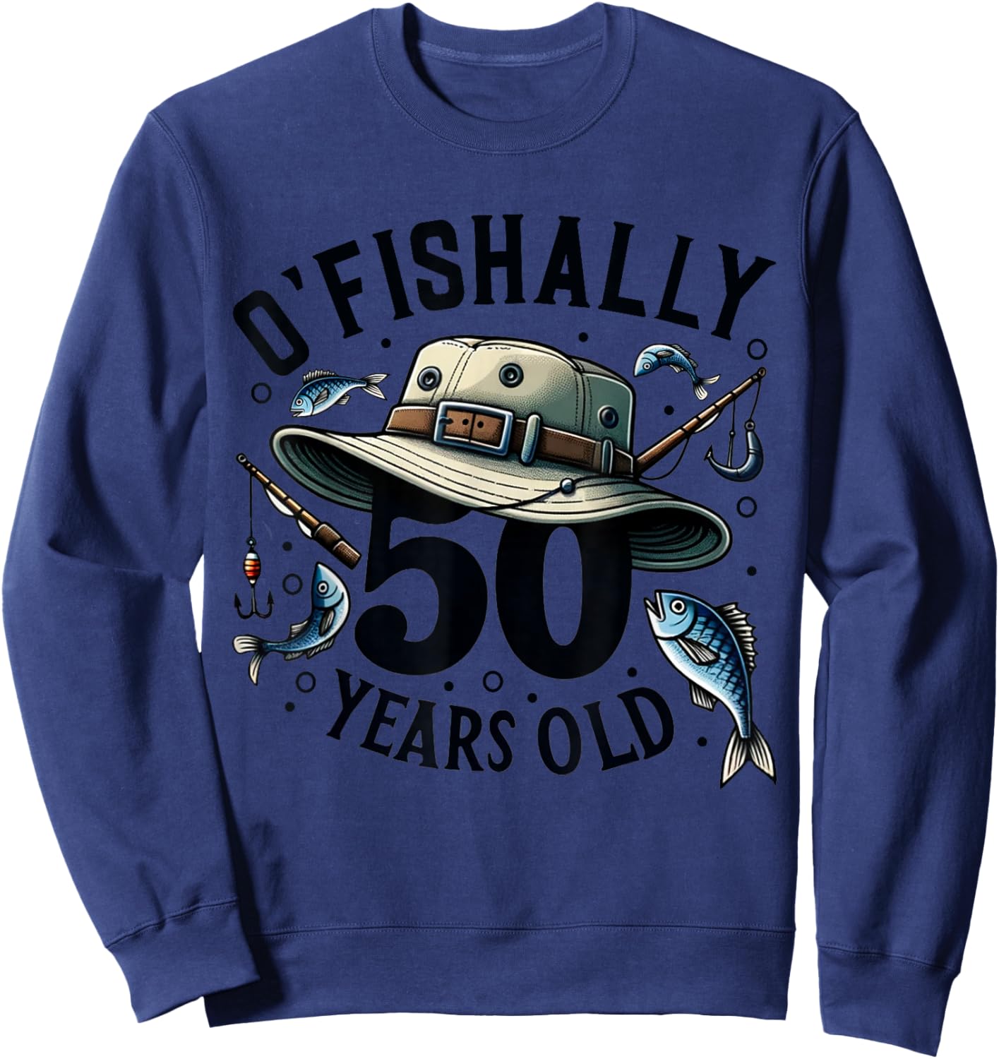 Ofishally 50 Years Old 50th Birthday Fisherman Fishing Lover Sweatshirt - Sweatshirt | Navy