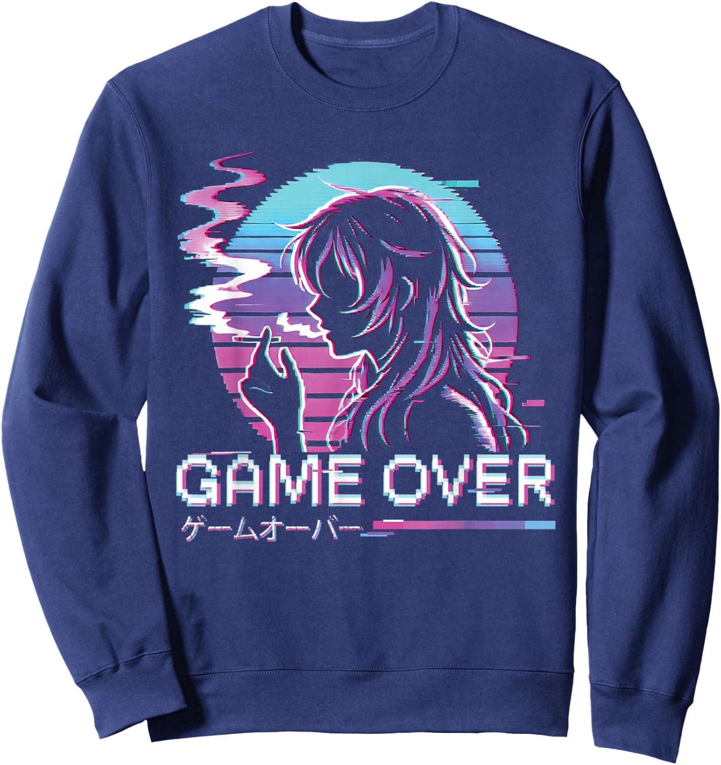 Japanese Vaporwave Aesthetic Sad Anime Girl Waifu Indie Sweatshirt - Sweatshirt | Navy