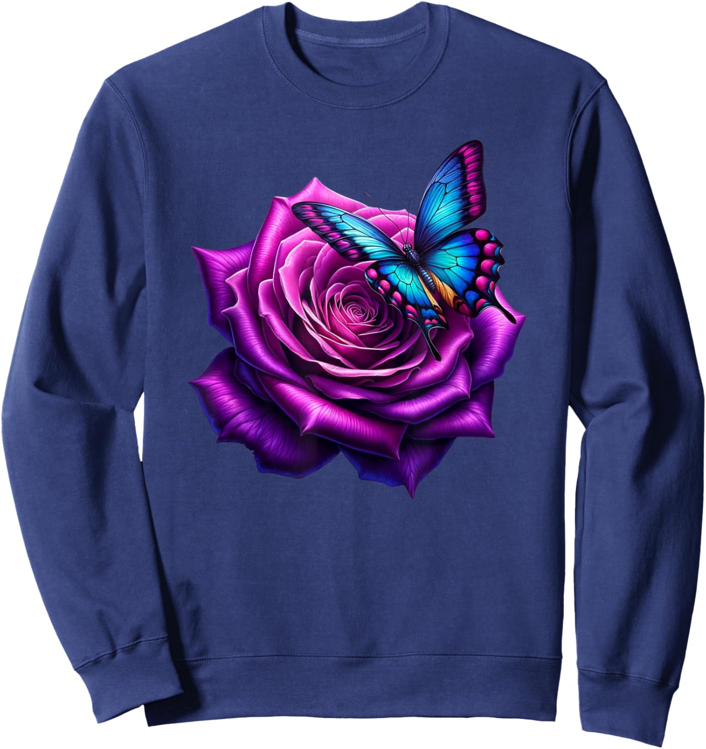 Butterfly On A Purple Colored Rose Flower Butterfly Lover Sweatshirt - Sweatshirt | Navy