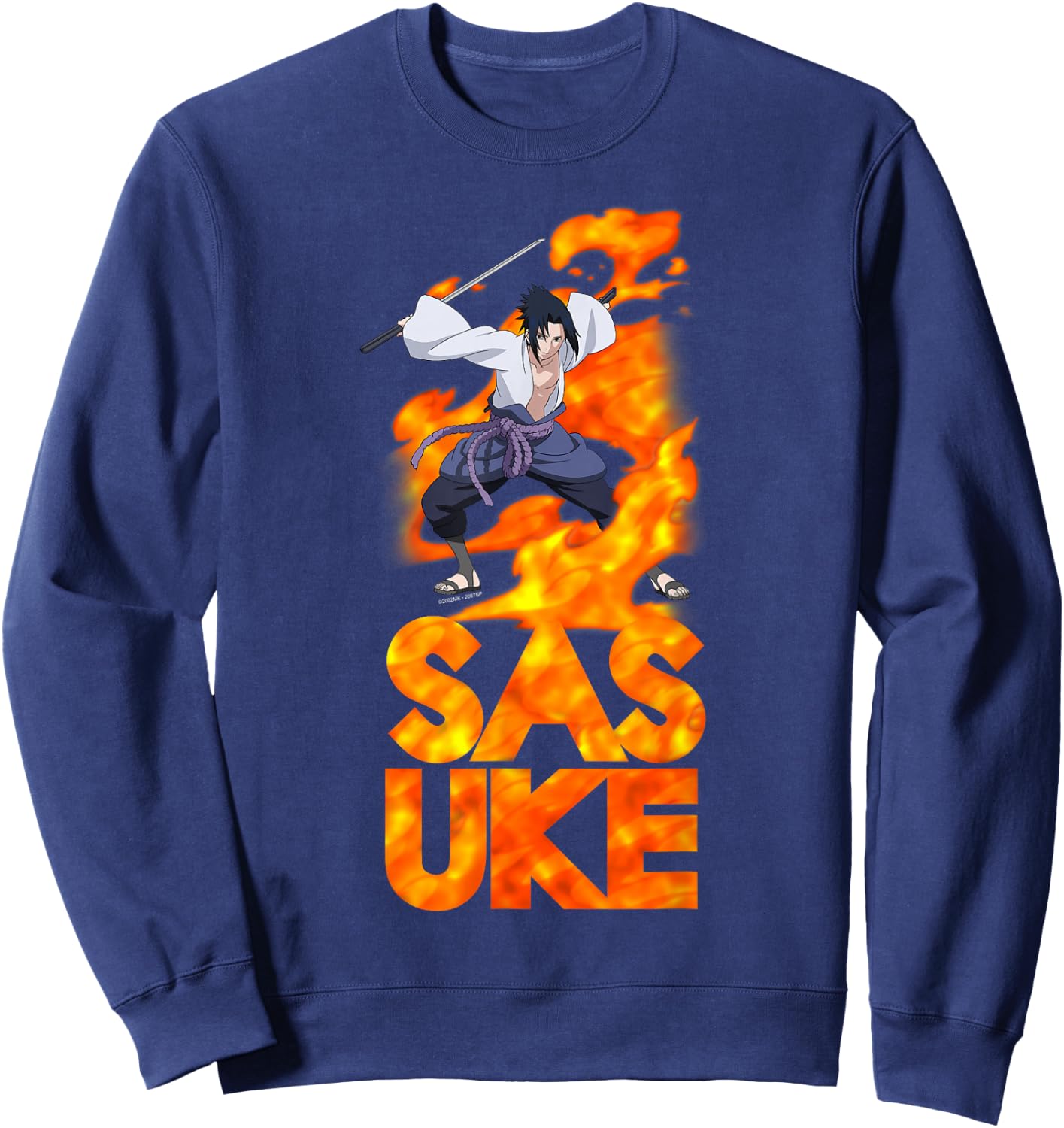 Naruto Shippuden Sasuke Stacked Flame Type Anime Sweatshirt - Sweatshirt | Navy