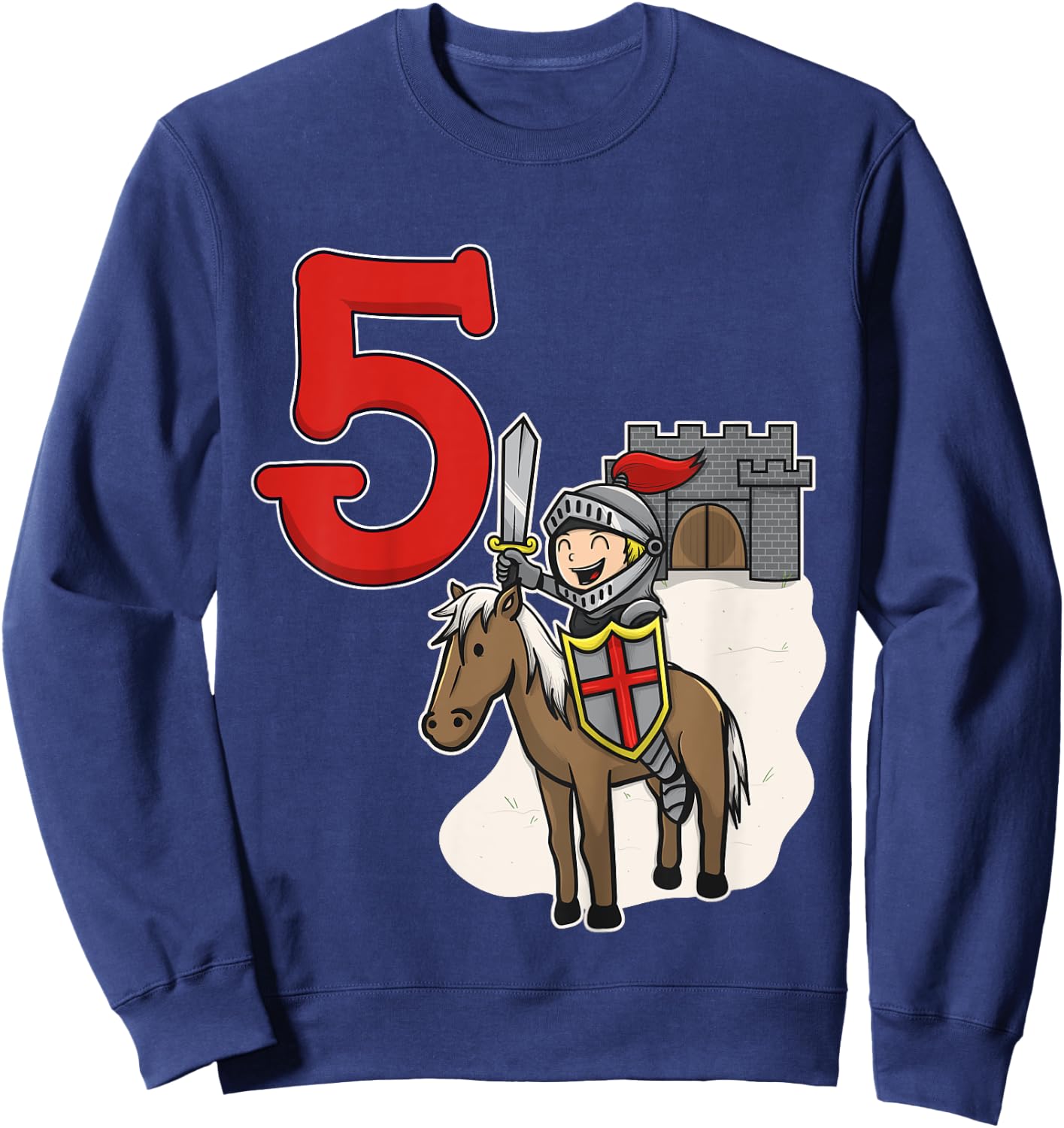 Knight 5th Birthday - Castle and Number 5 Sweatshirt - Sweatshirt | Navy