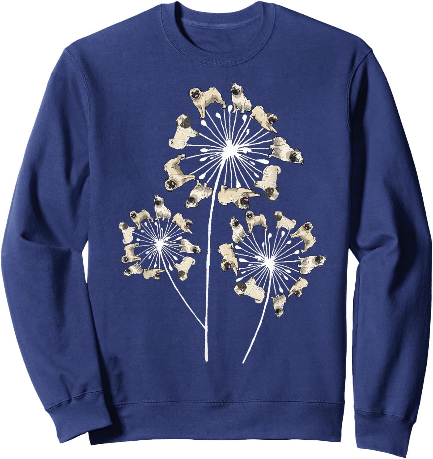 Funny Pug Gift Women Cool Flower Dog Dandelion Lover Sweatshirt - Sweatshirt | Navy